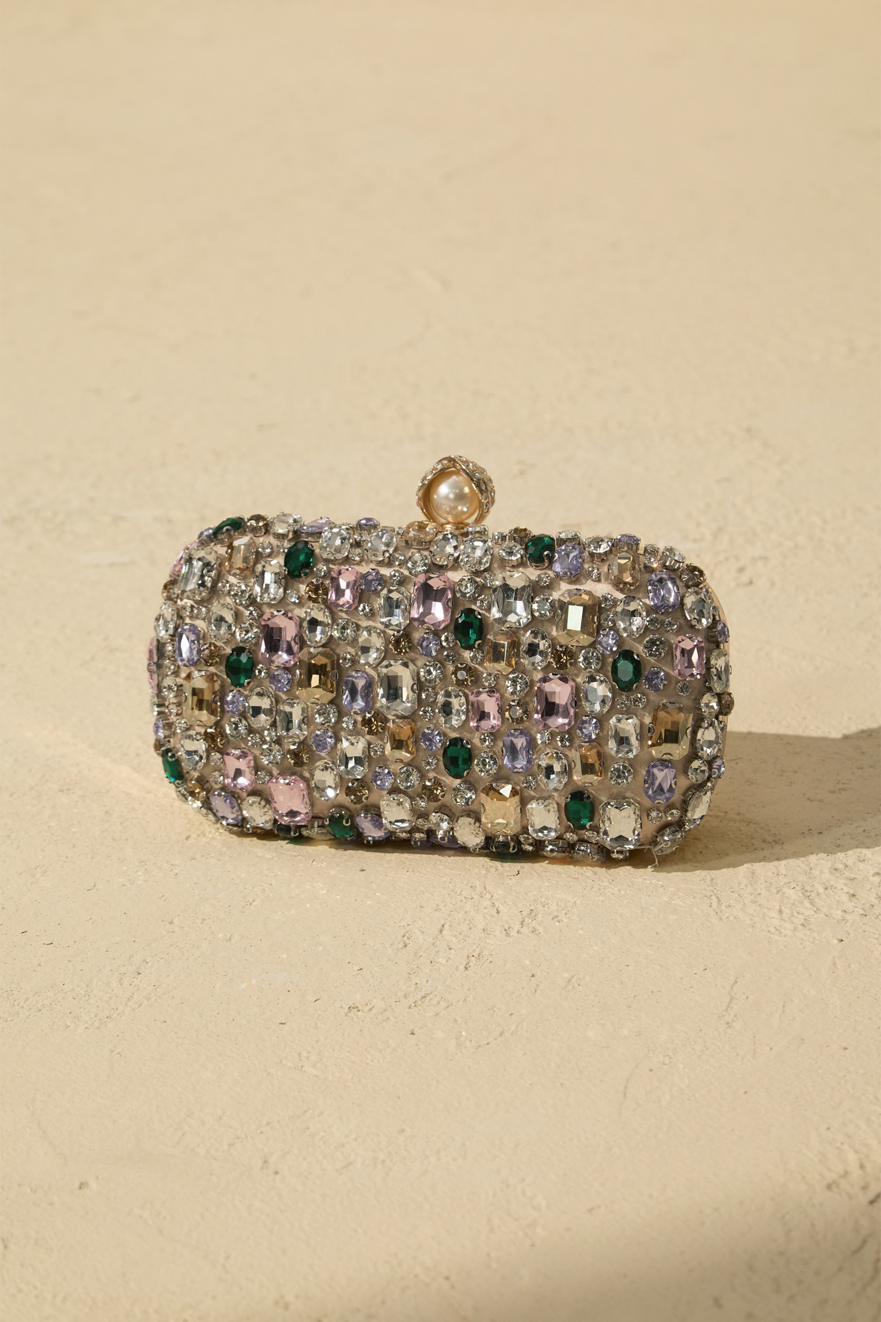 Crystal Embellished Satin Box Clutch Purse