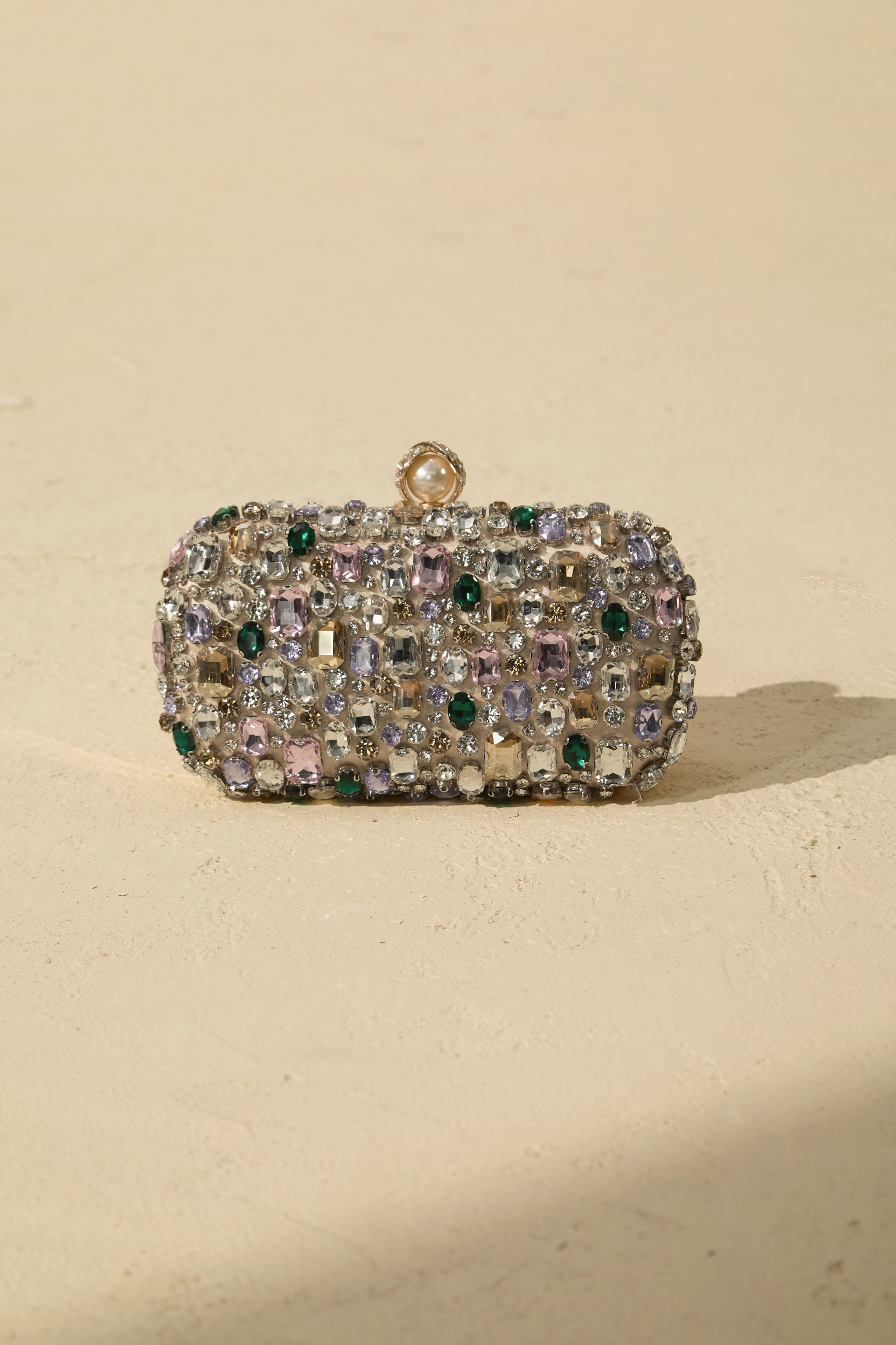 Crystal Embellished Satin Box Clutch Purse