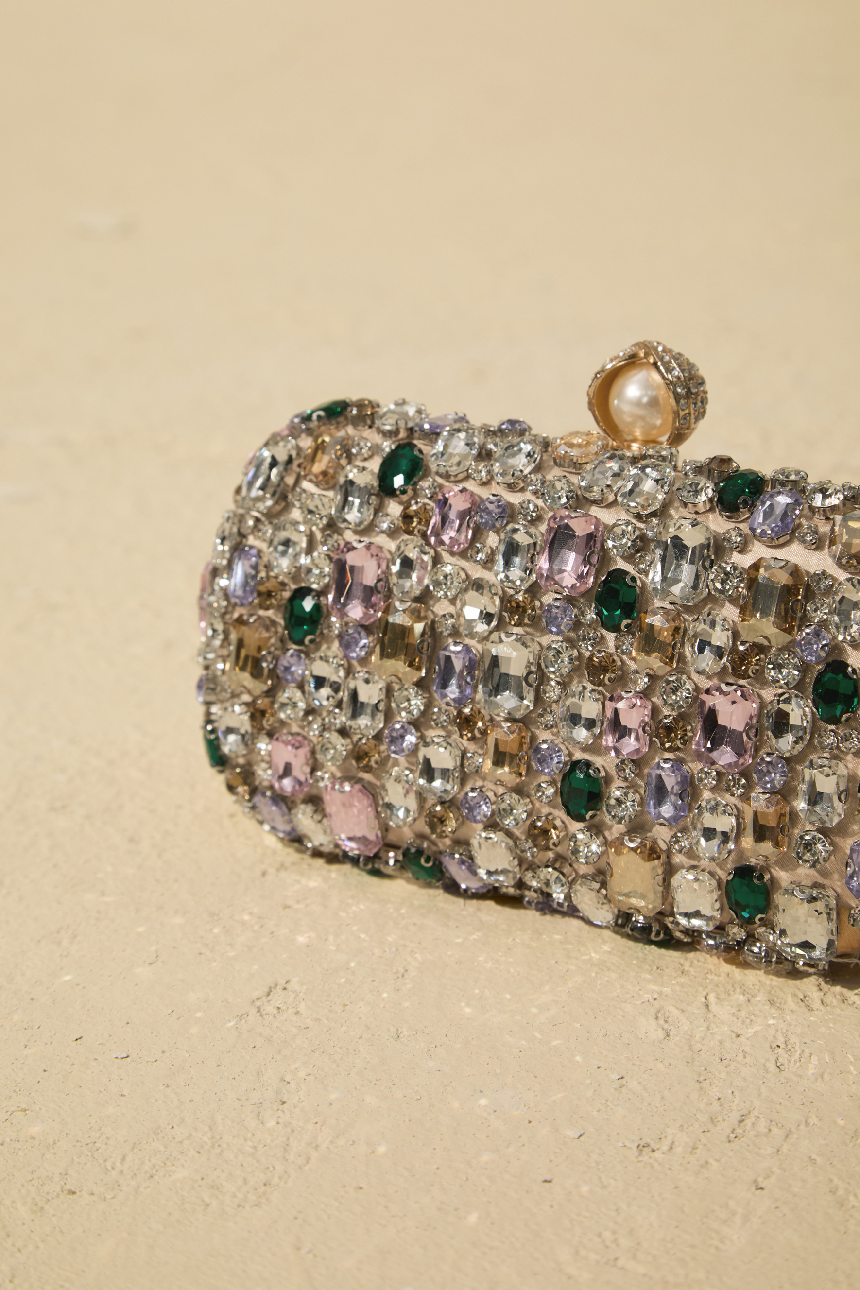 Crystal Embellished Satin Box Clutch Purse