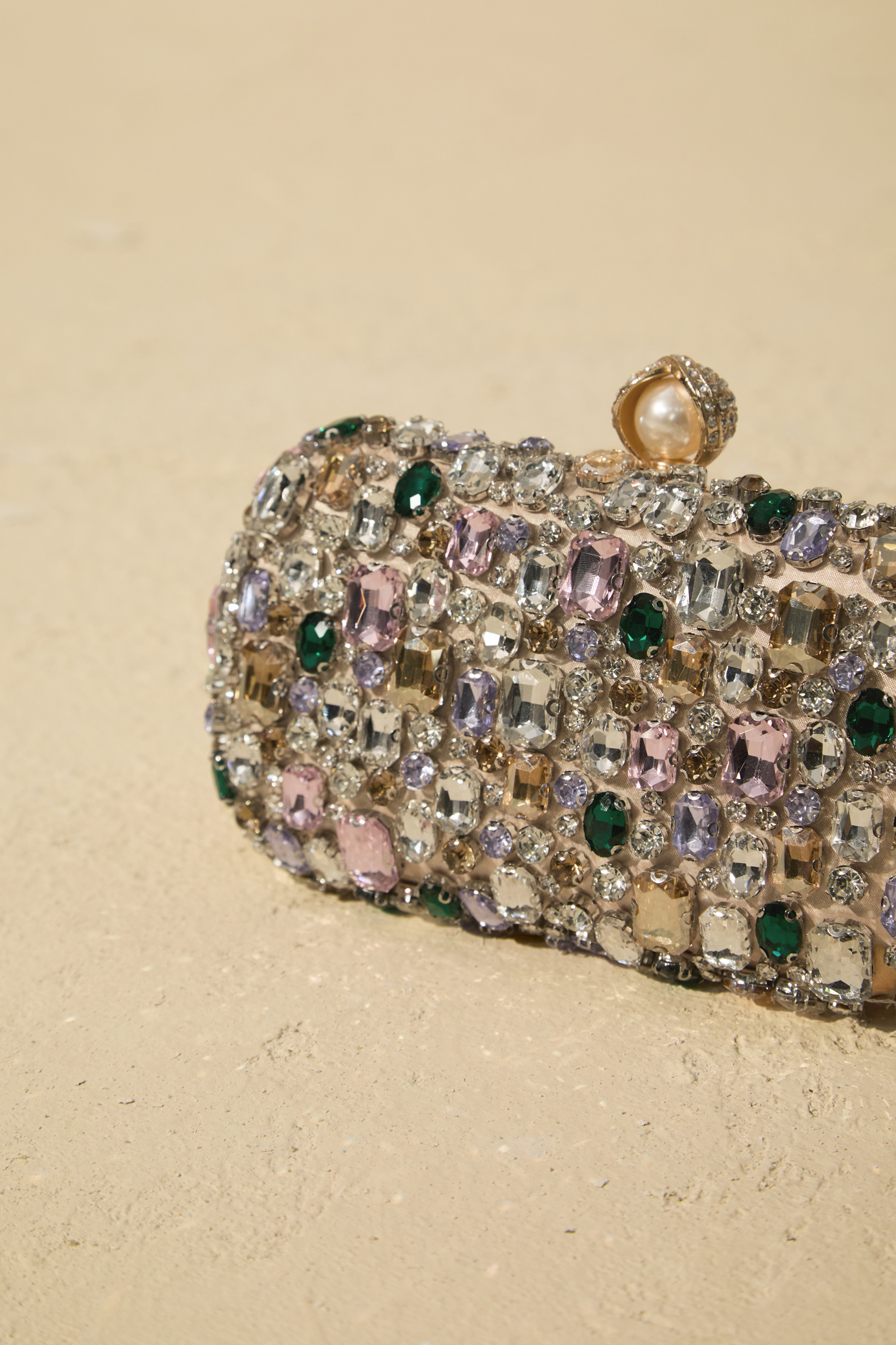 Crystal Embellished Satin Box Clutch Purse