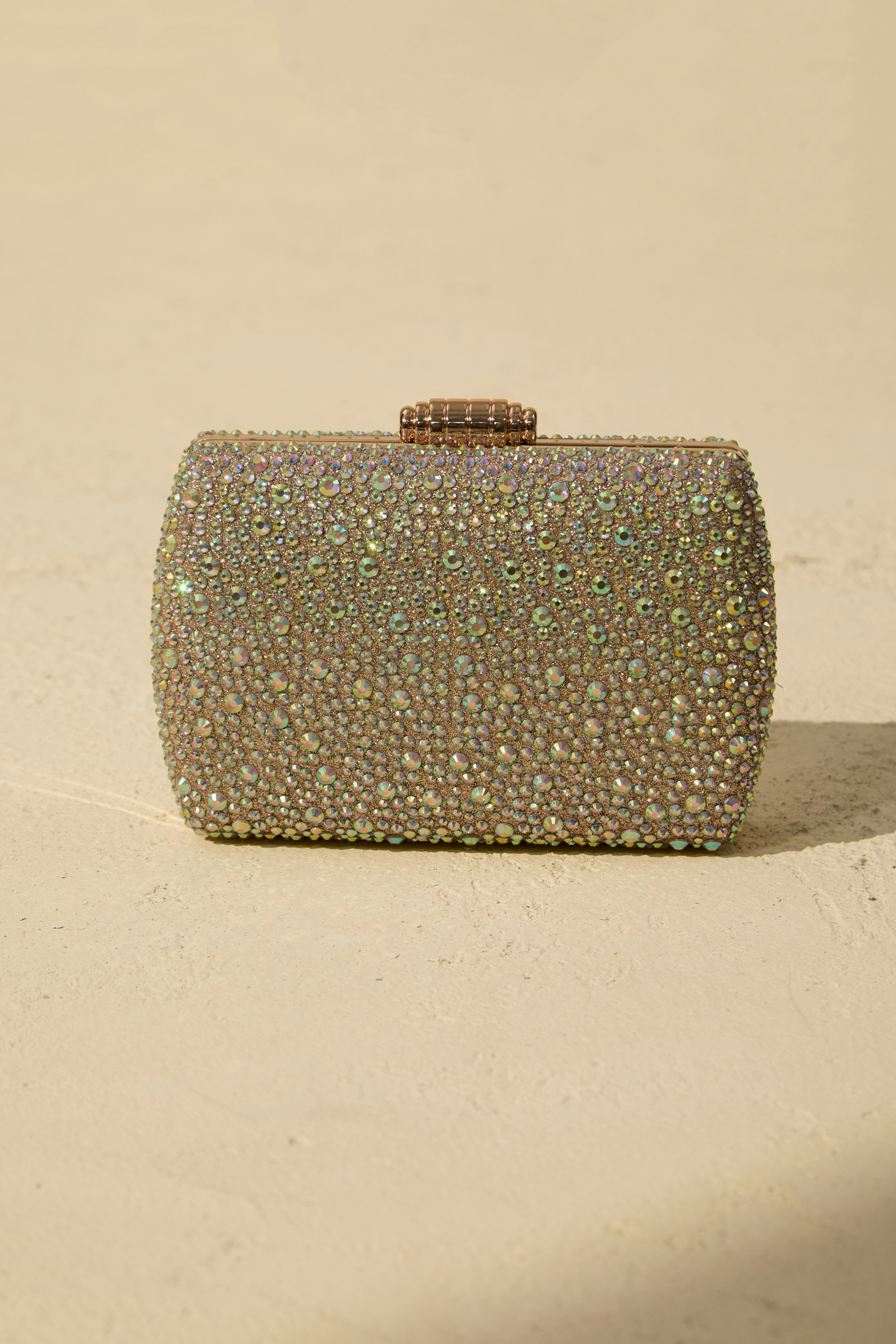 Rhinestone Embellished Box Clutch Bag