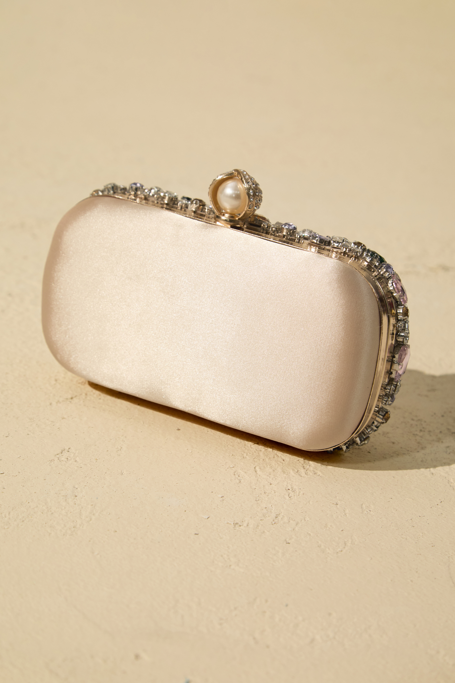 Crystal Embellished Satin Box Clutch Purse