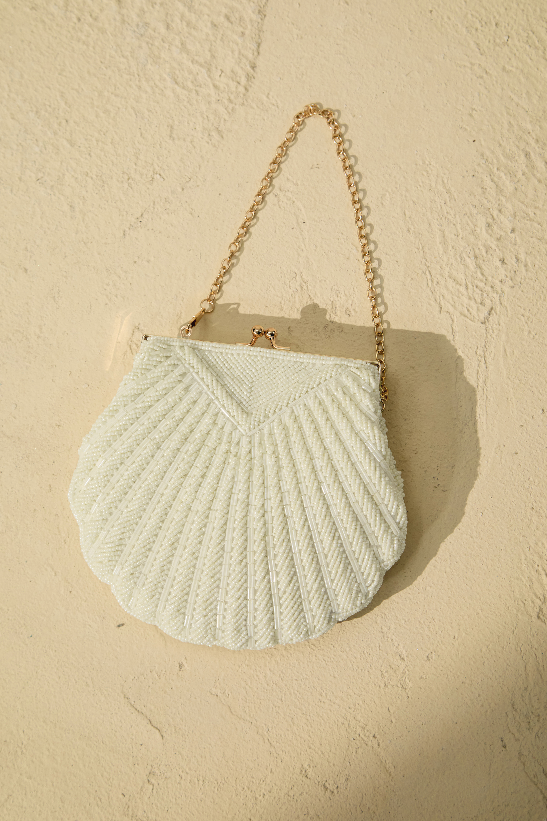 Woven Pearl Embellished Seashell Handbag