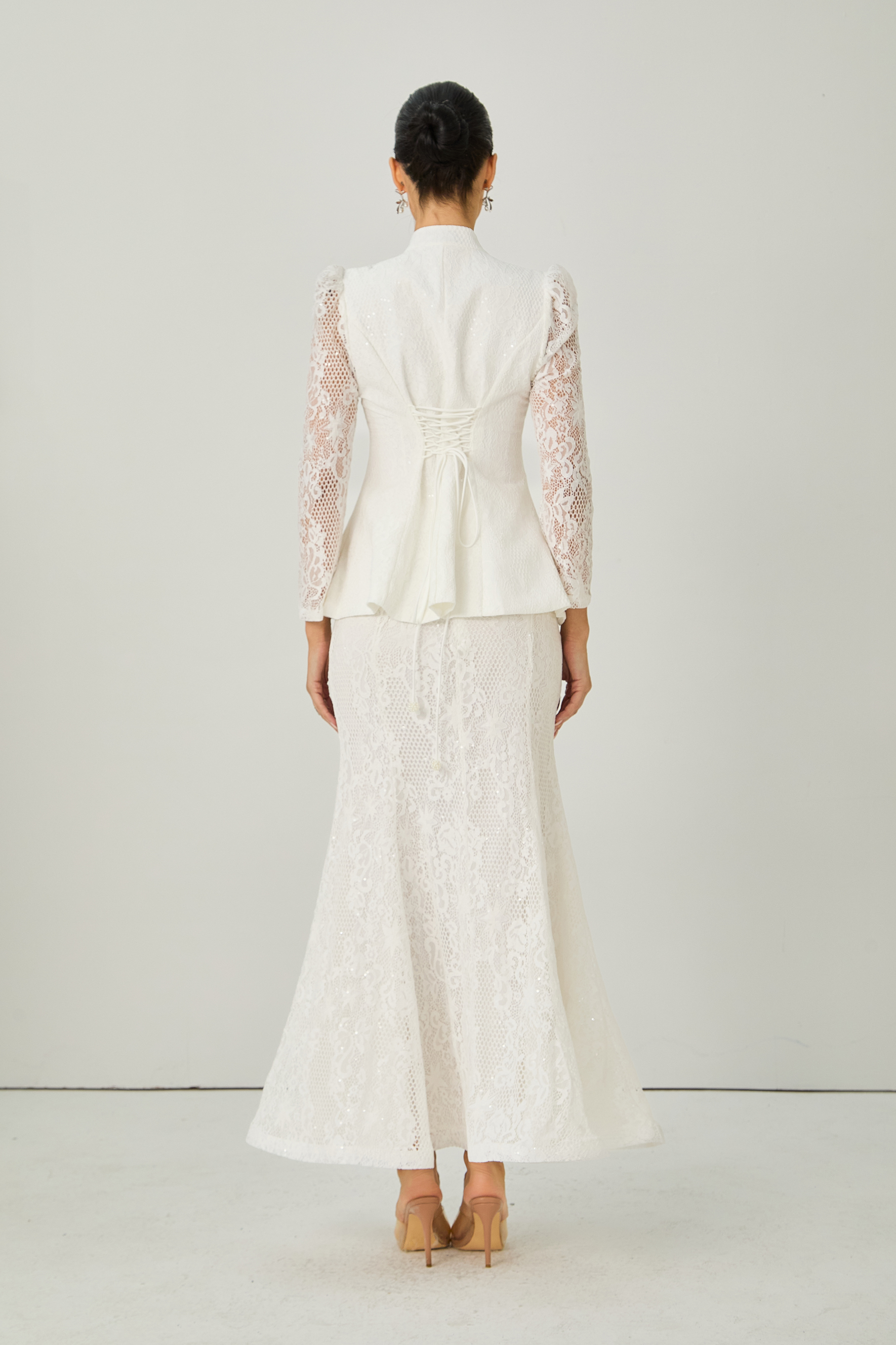 Picturesque Moments White Pearl Embroidered Lace Top & Skirt Set