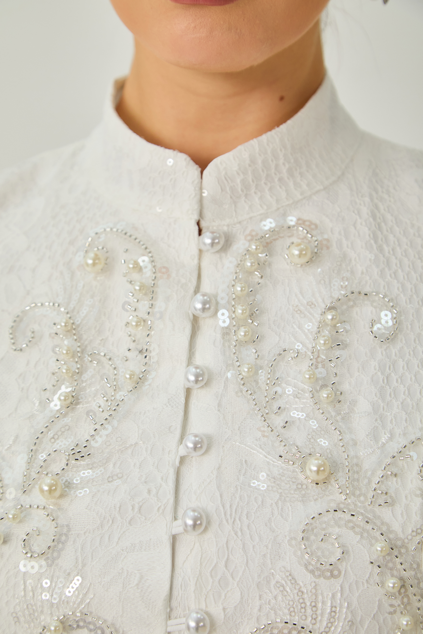 Picturesque Moments White Pearl Embroidered Lace Top & Skirt Set