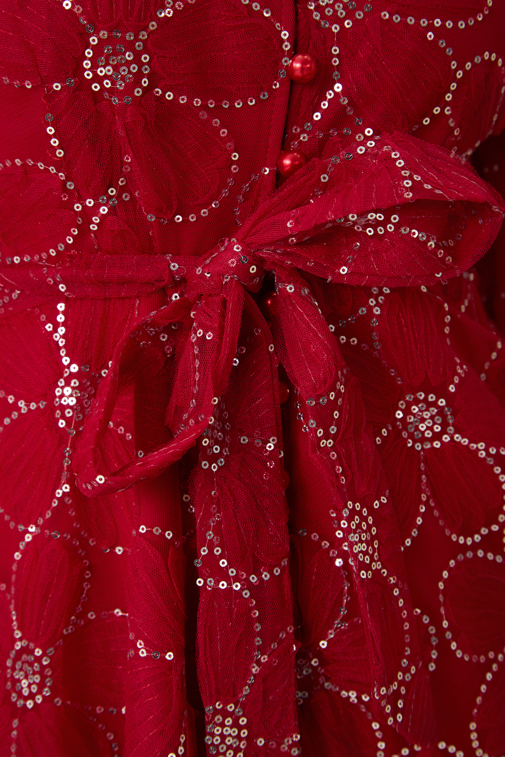 Charming Event Red Sequin Floral Embroidered Maxi Dress