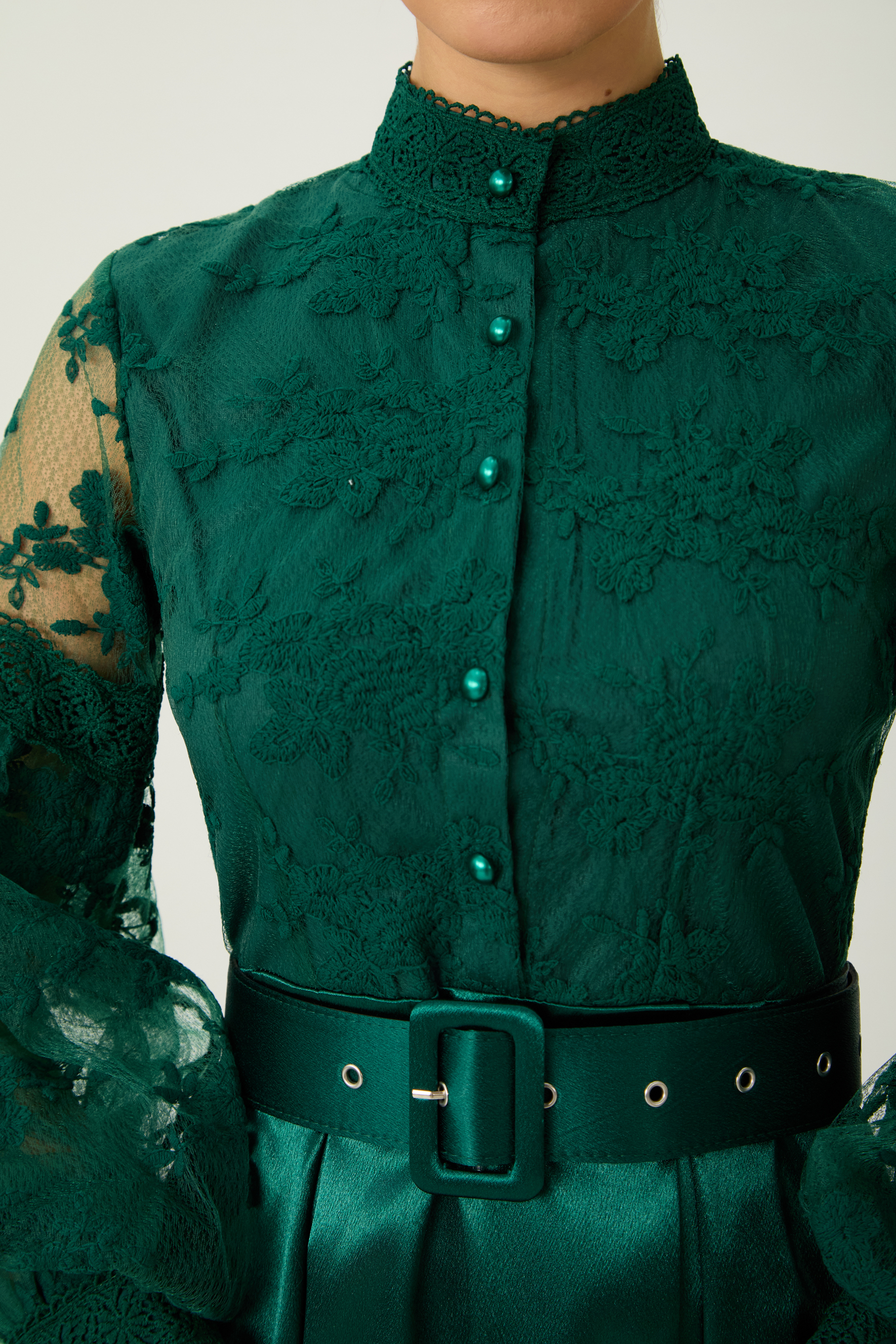 Perfectly Flirtatious Green Sheer Lace Sleeve Maxi Dress