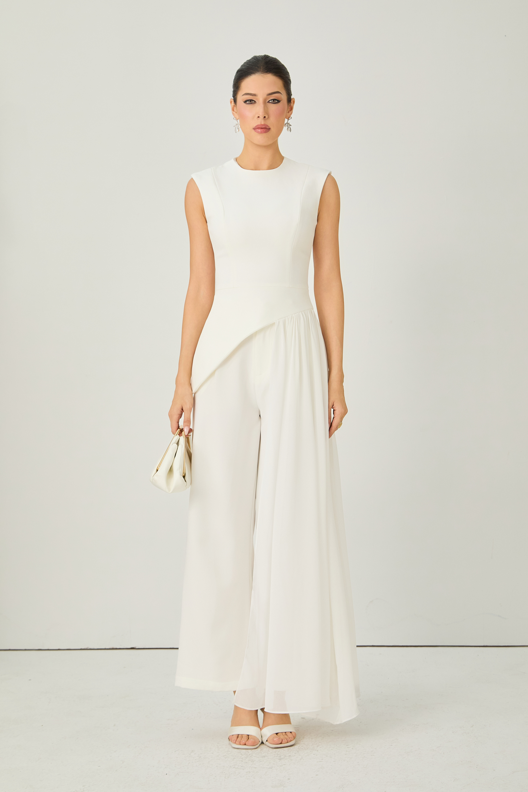 Secret Smile White Asymmetric Top & Wide Leg Pants Set