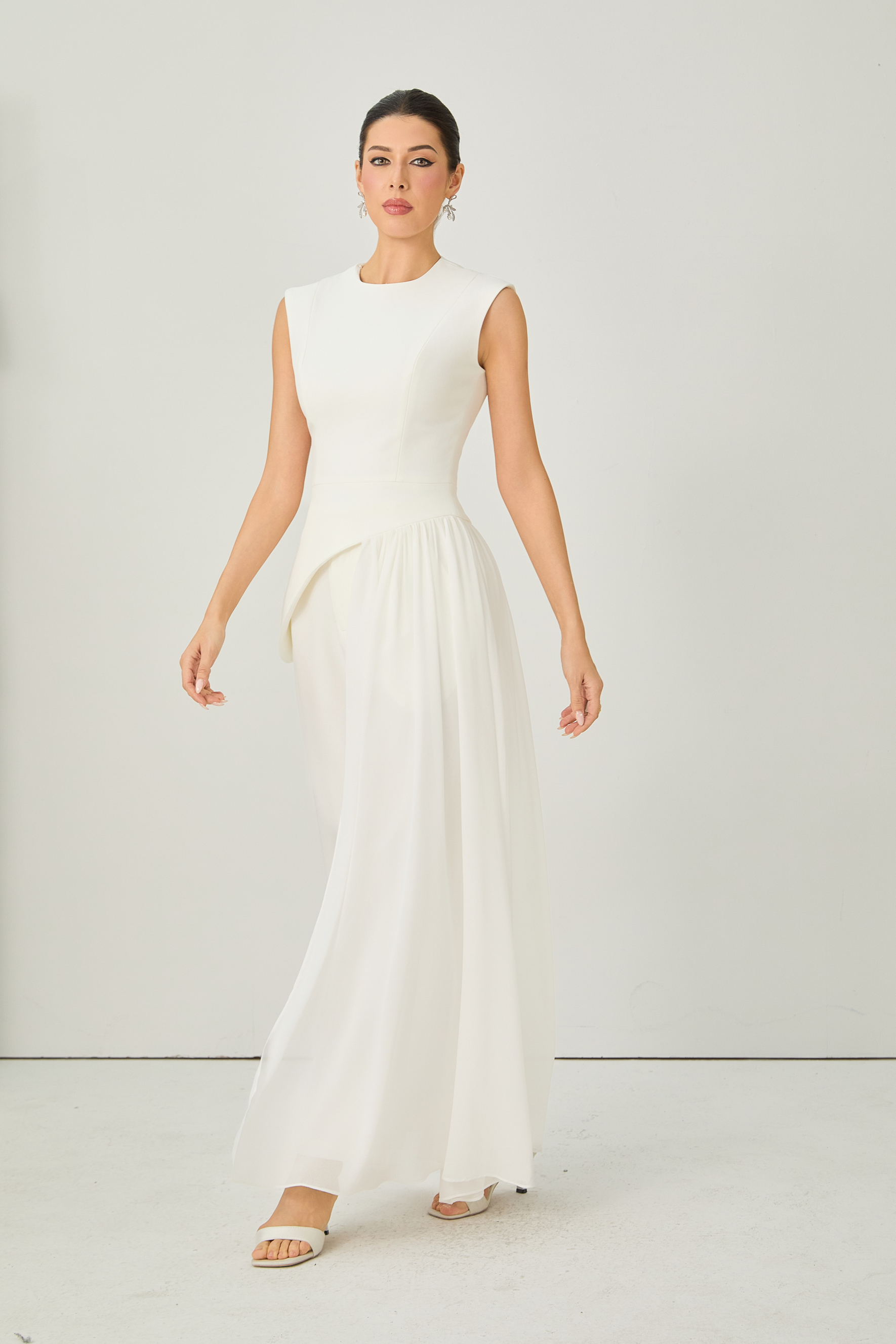 Secret Smile White Asymmetric Top & Wide Leg Pants Set