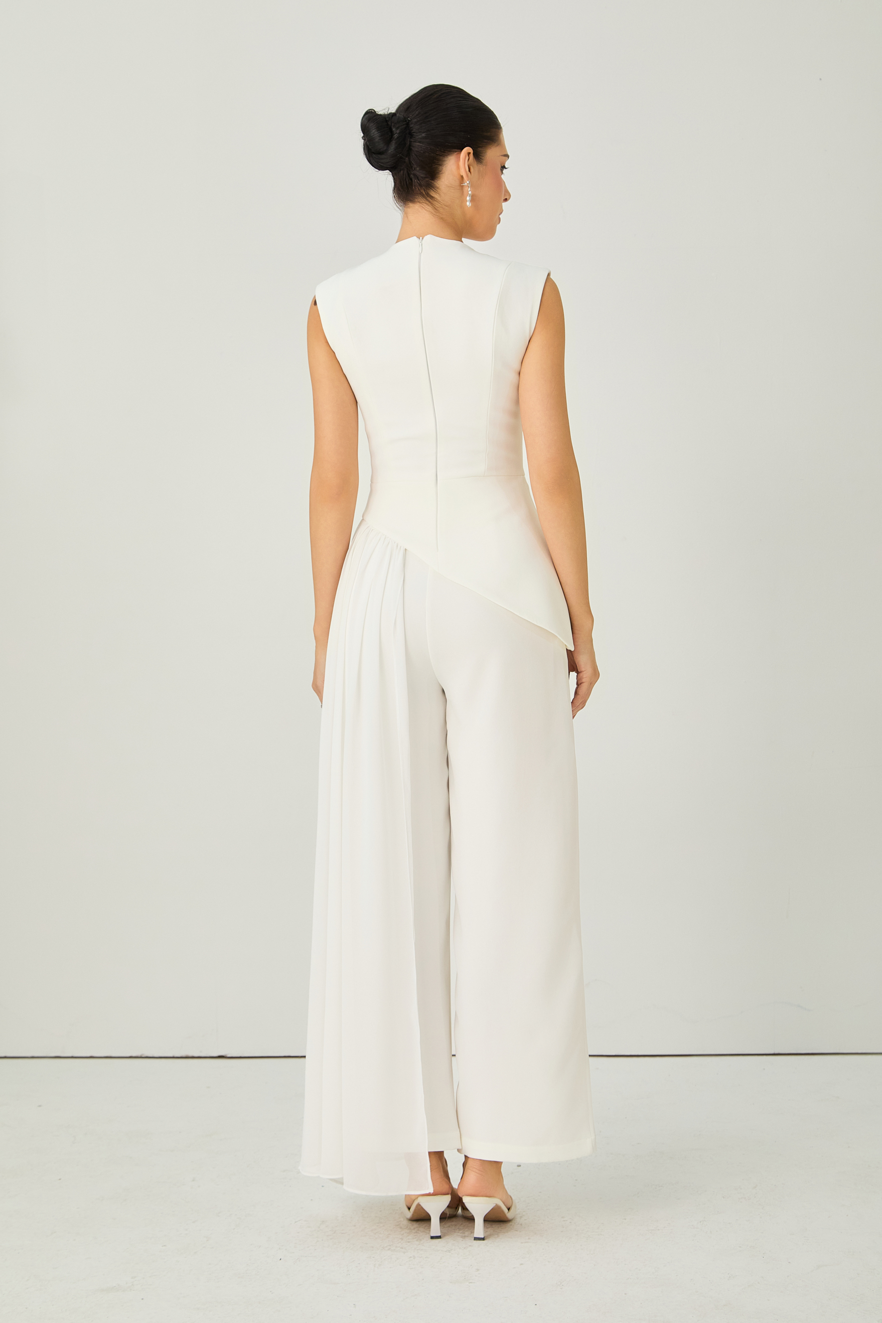 Secret Smile White Asymmetric Top & Wide Leg Pants Set