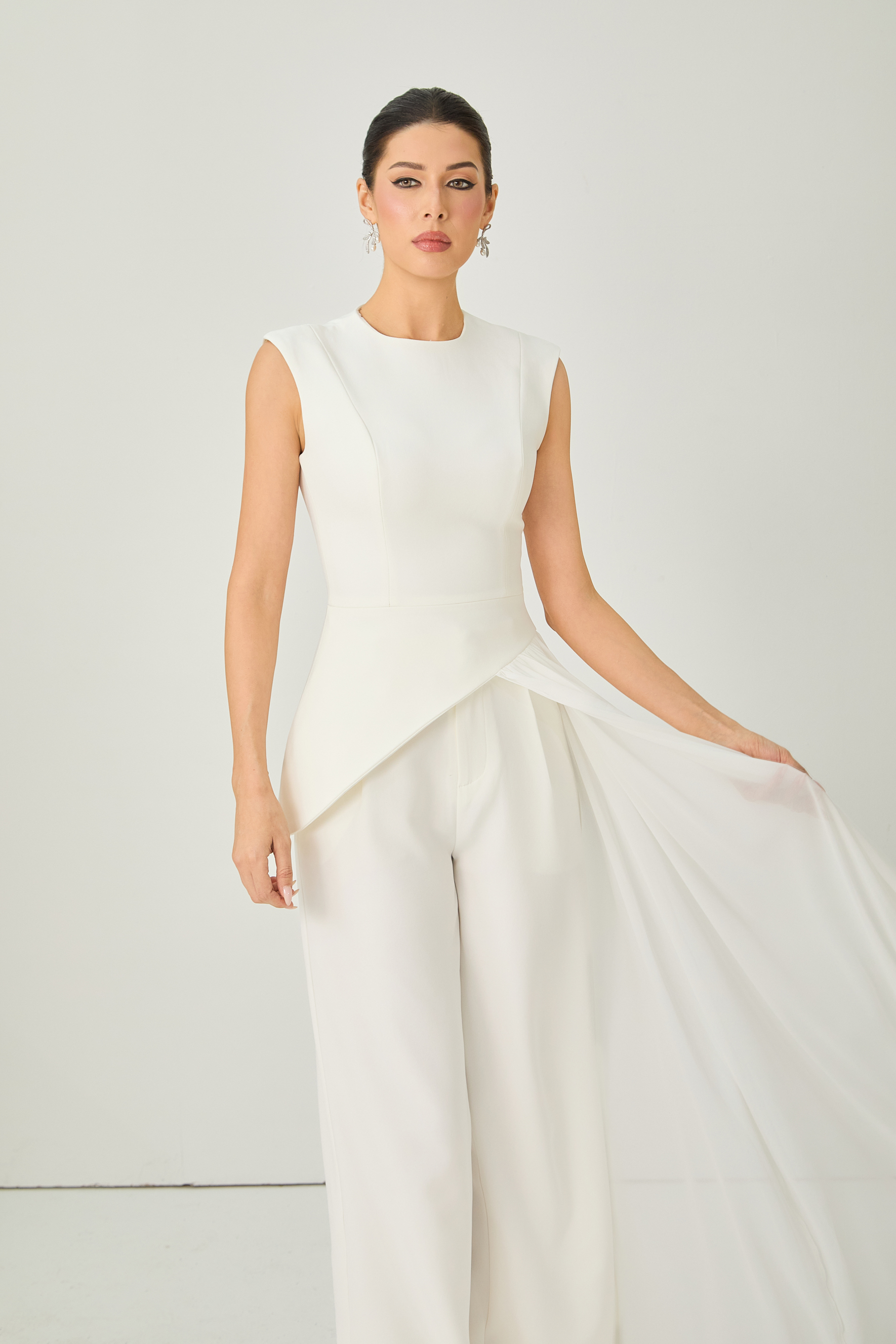 Secret Smile White Asymmetric Top & Wide Leg Pants Set