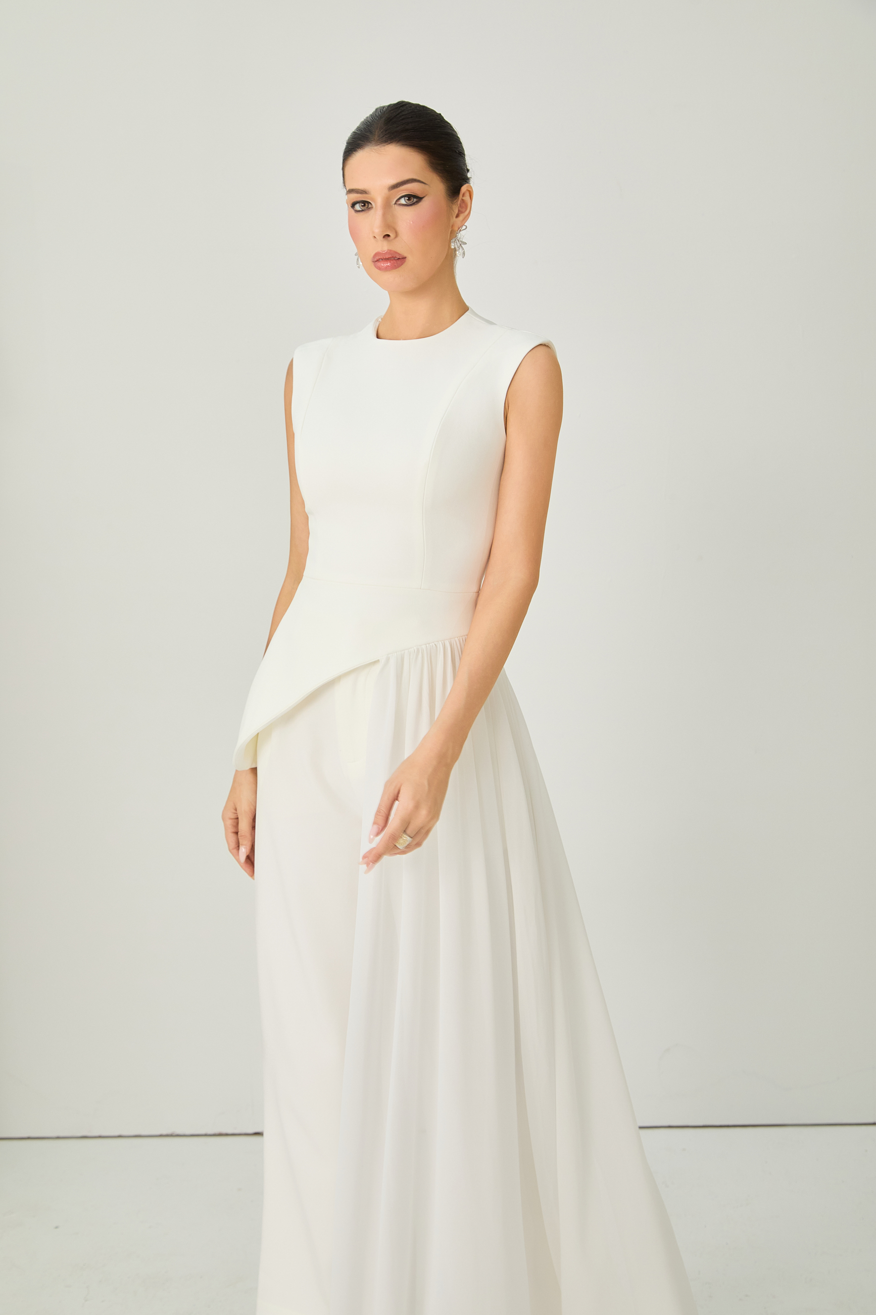 Secret Smile White Asymmetric Top & Wide Leg Pants Set