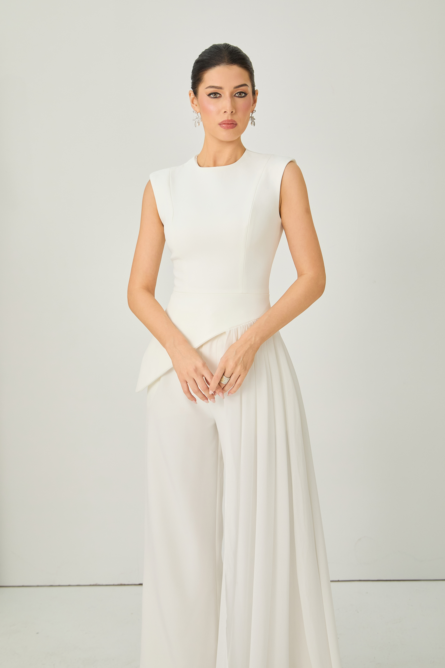 Secret Smile White Asymmetric Top & Wide Leg Pants Set