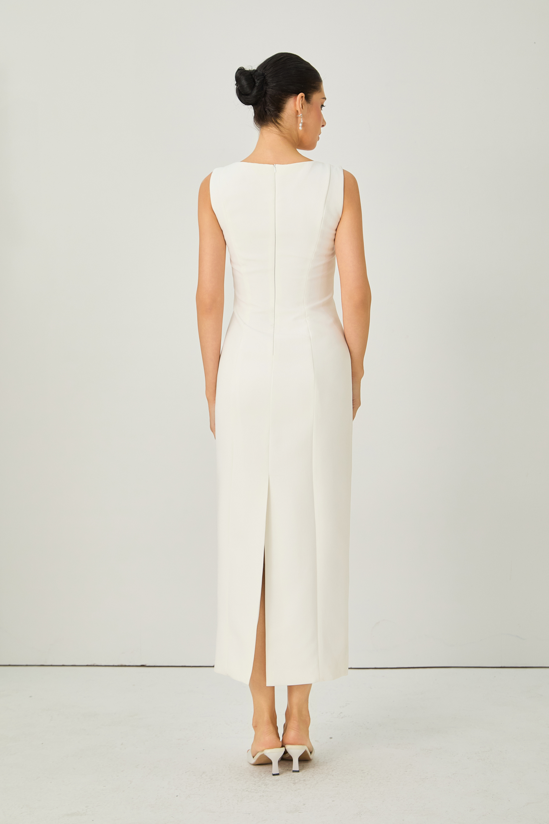 Iconic Edge White Cape Overlay Square Neck Maxi Dress