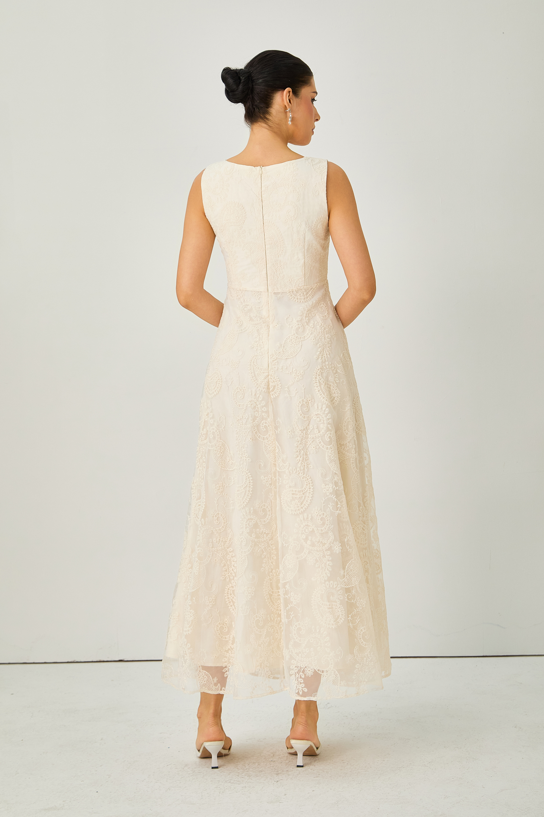 Perfectly Captivating Beige Paisley Embroidery Jacket & Dress Set