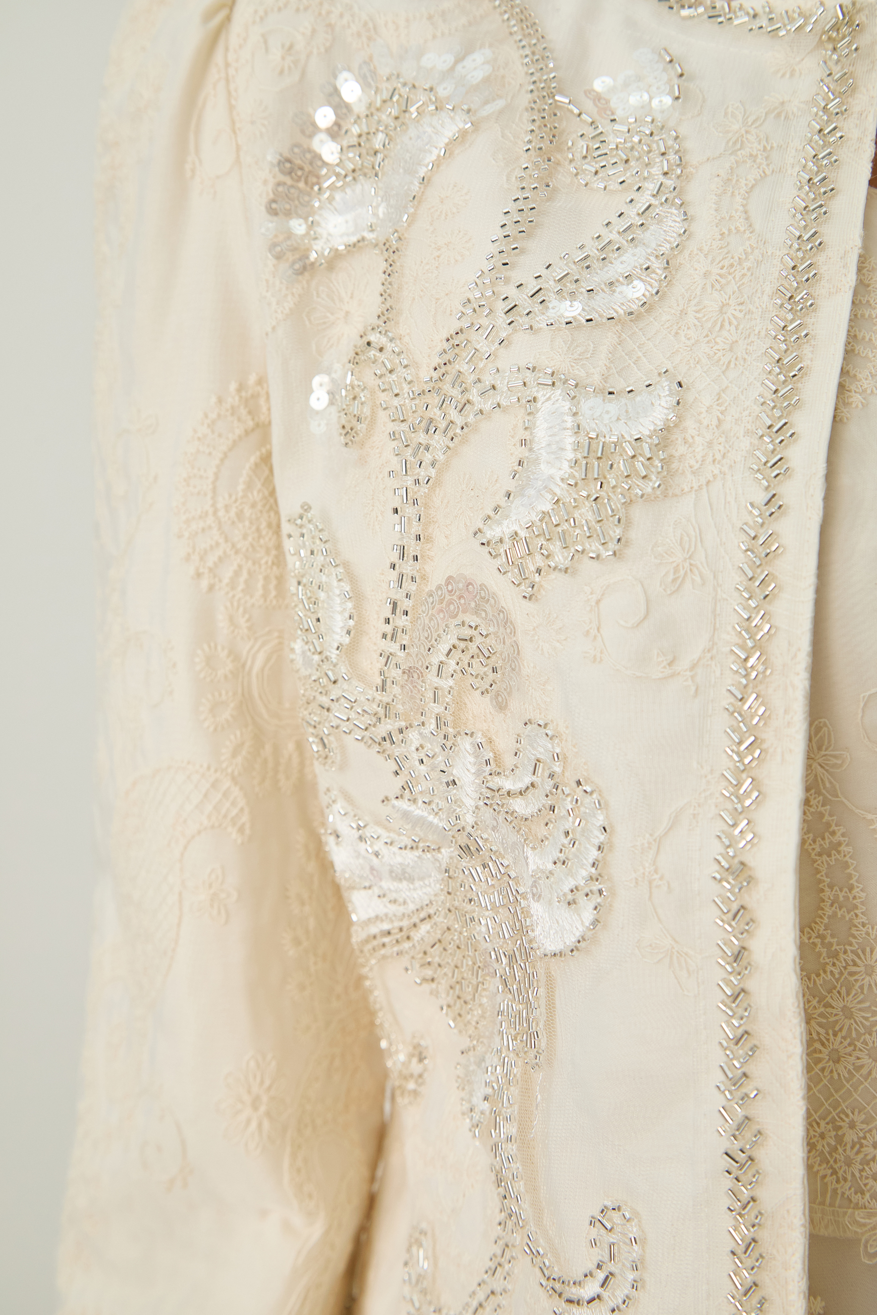 Perfectly Captivating Beige Paisley Embroidery Jacket & Dress Set