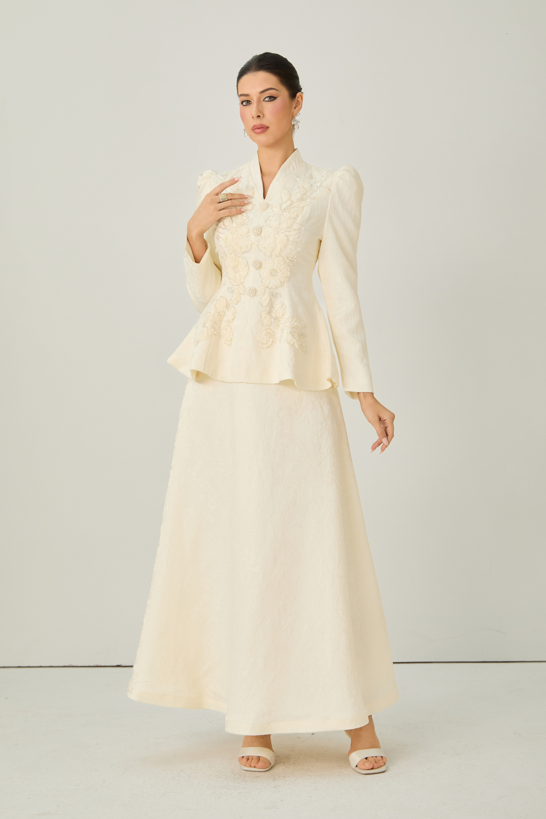 Exceptional Beauty Apricot Floral Embroidered Top & Skirt Set