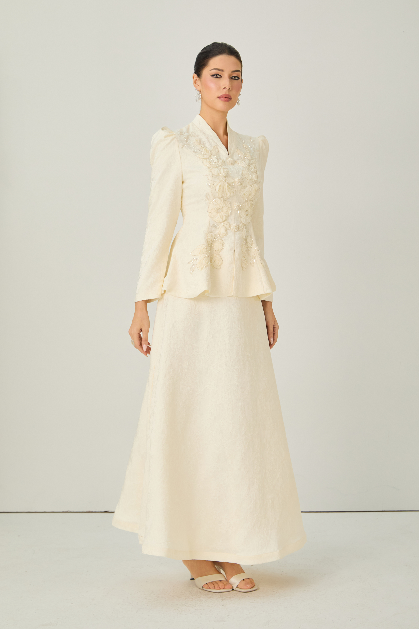 Exceptional Beauty Apricot Floral Embroidered Top & Skirt Set