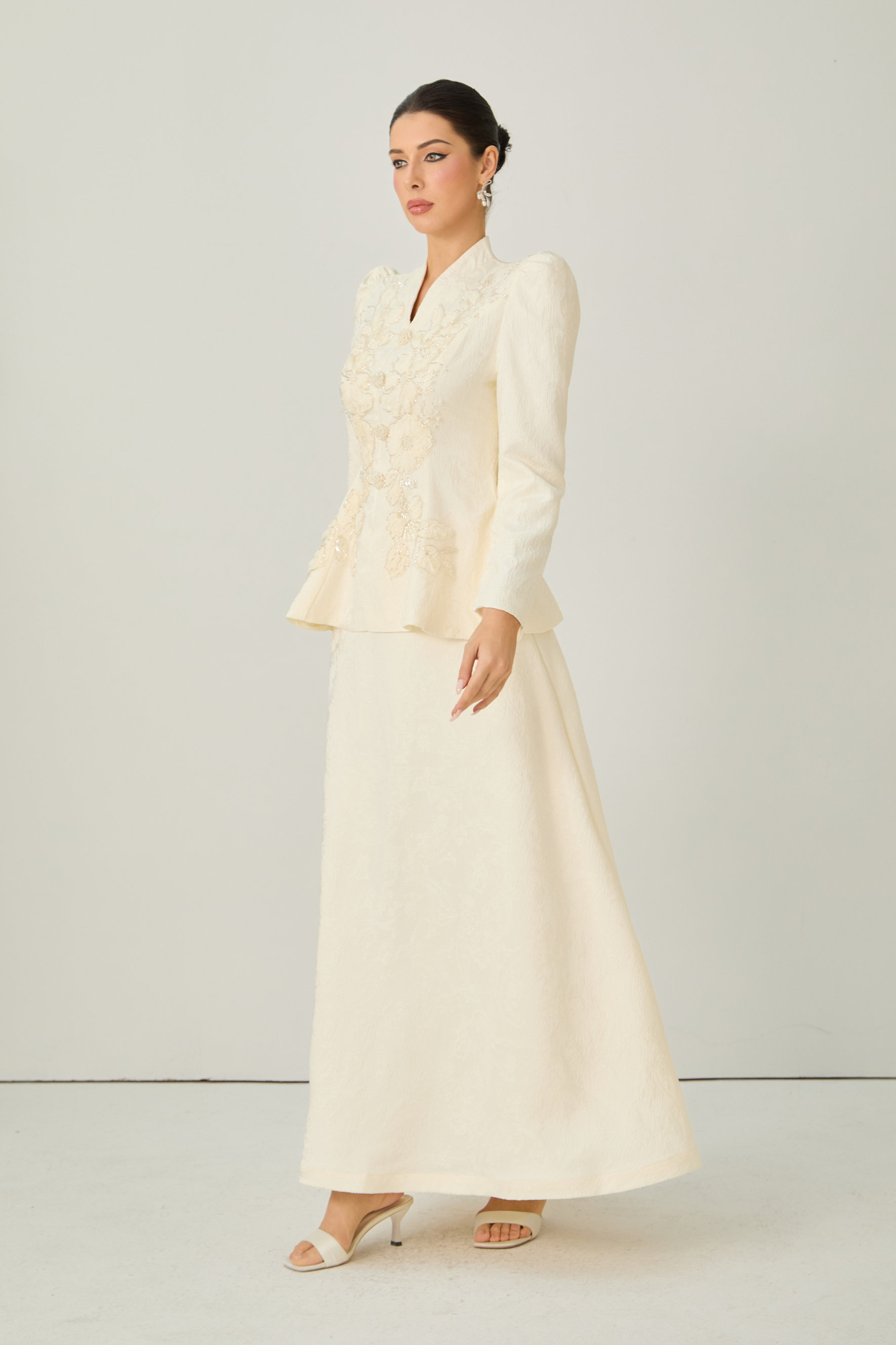 Exceptional Beauty Apricot Floral Embroidered Top & Skirt Set