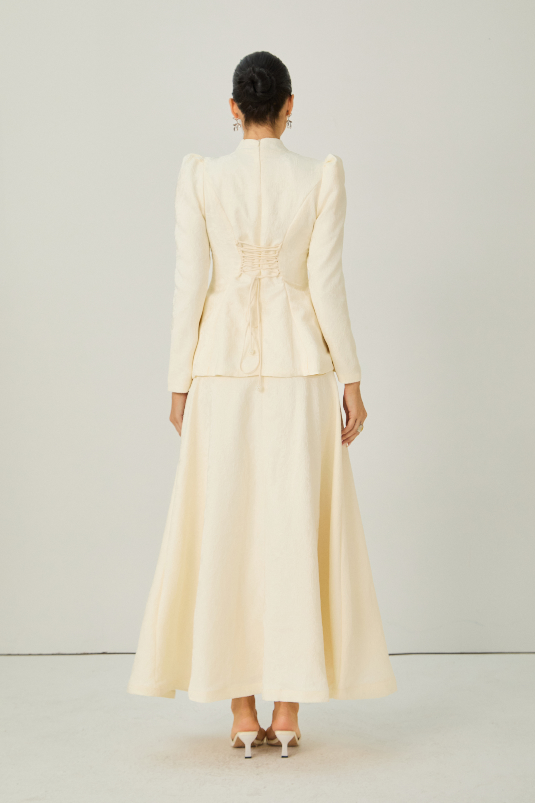 Exceptional Beauty Apricot Floral Embroidered Top & Skirt Set