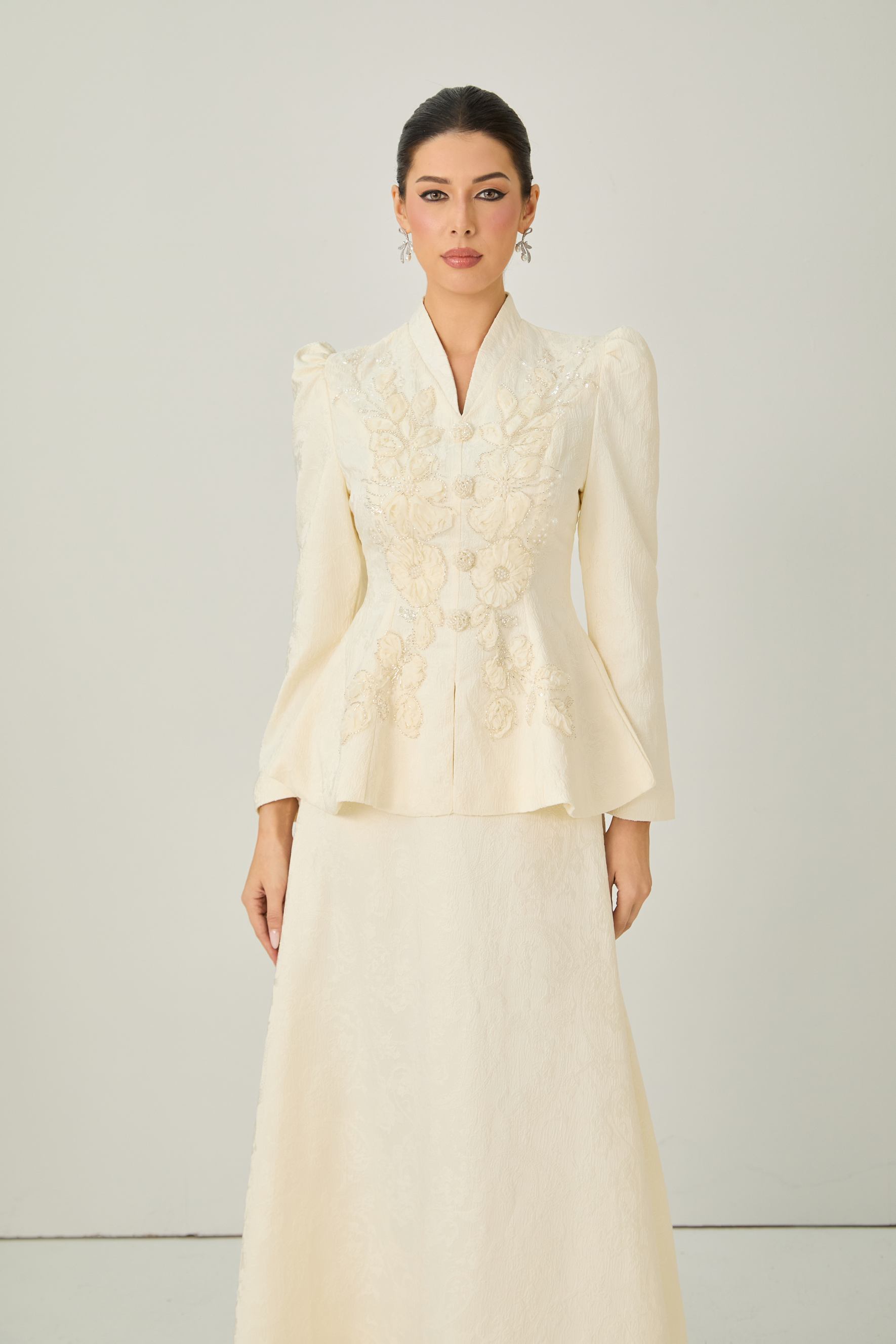 Exceptional Beauty Apricot Floral Embroidered Top & Skirt Set