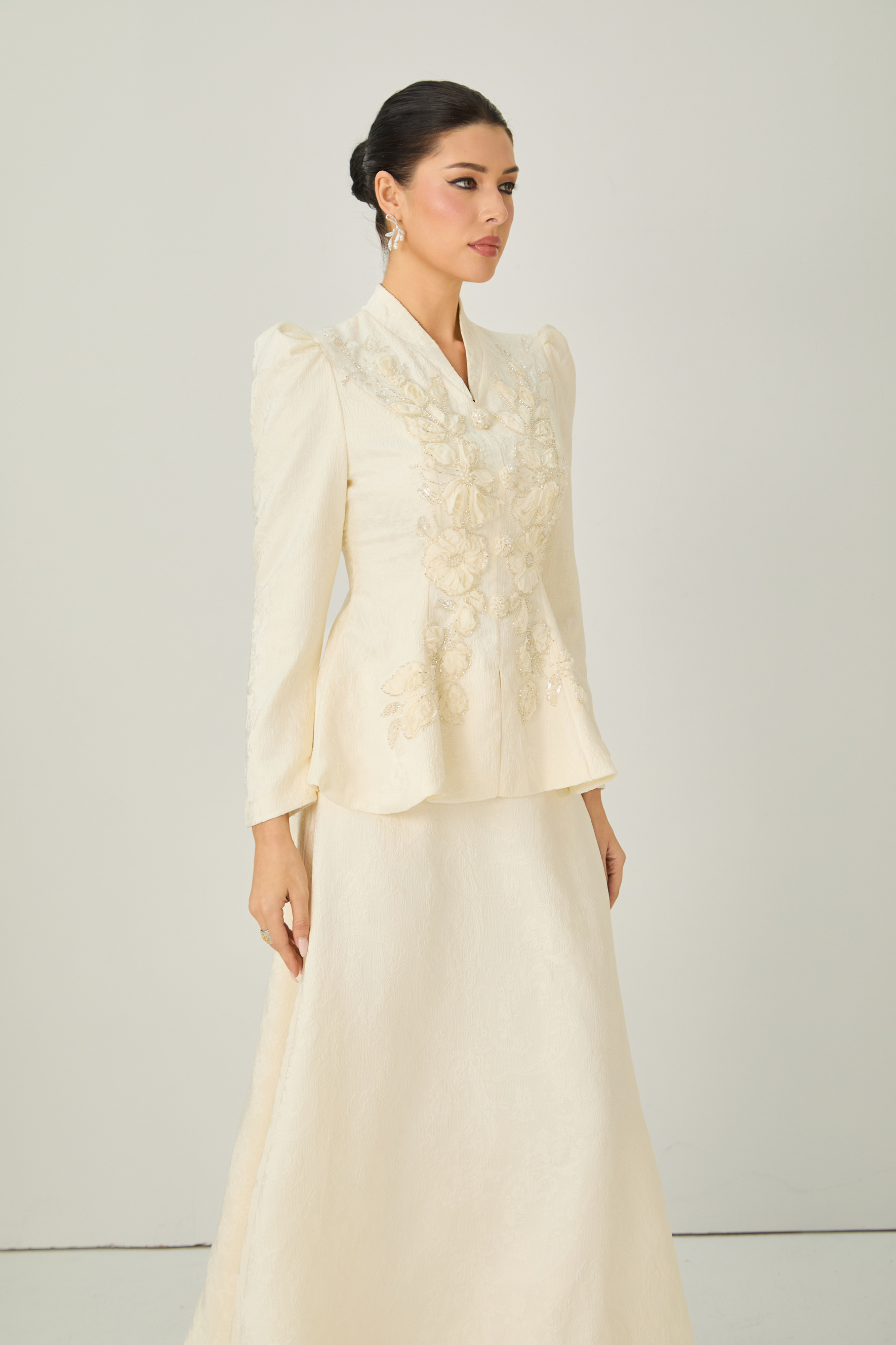 Exceptional Beauty Apricot Floral Embroidered Top & Skirt Set