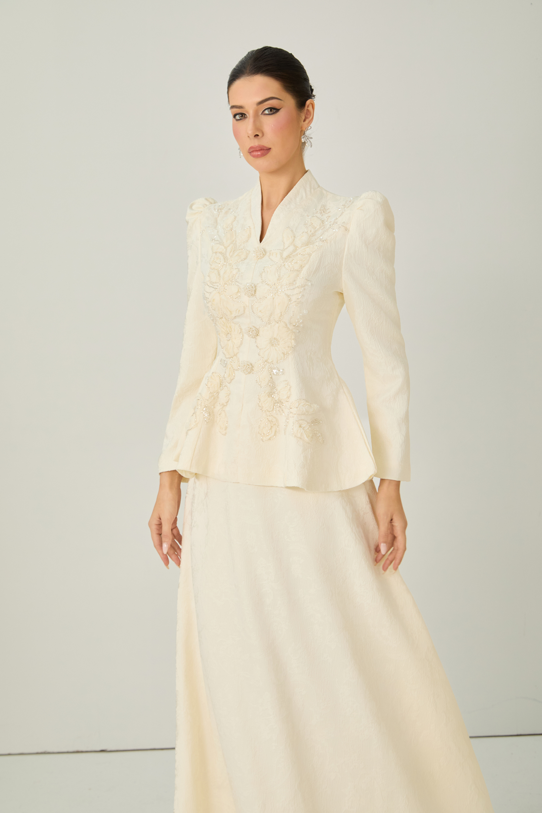 Exceptional Beauty Apricot Floral Embroidered Top & Skirt Set