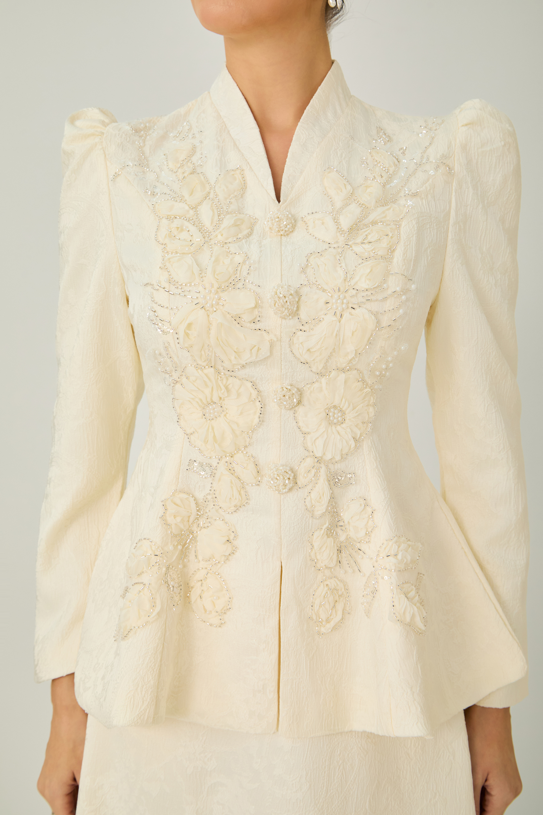 Exceptional Beauty Apricot Floral Embroidered Top & Skirt Set