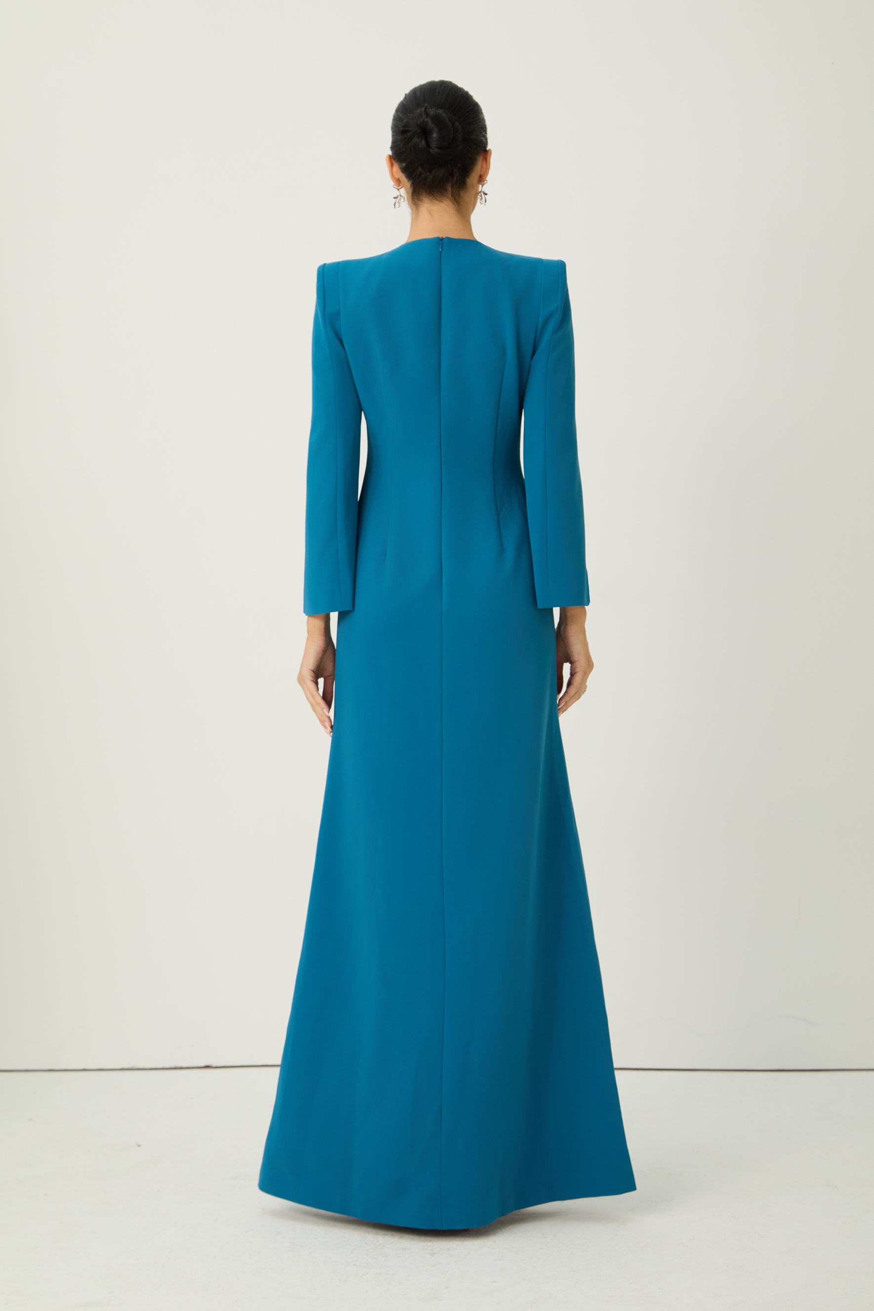 Marvelous Darling Blue Beaded Embroidery Split Cape Sleeve Maxi Dress