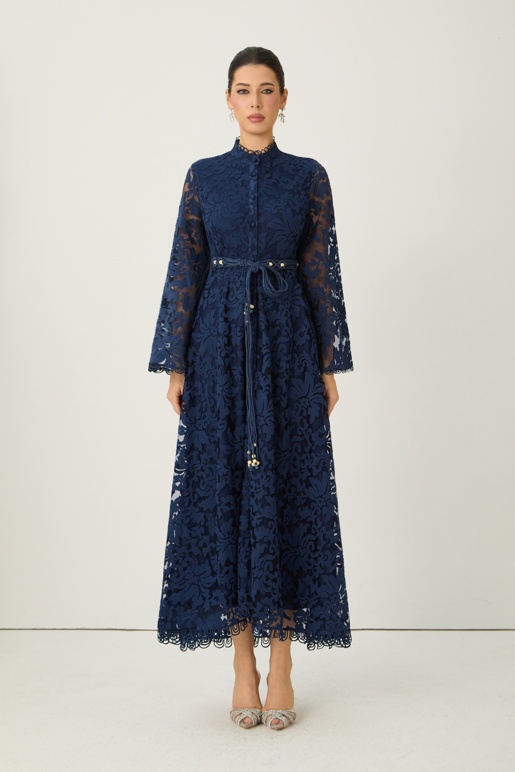 Ethereal Love Blue Sheer Floral Lace Maxi Dress