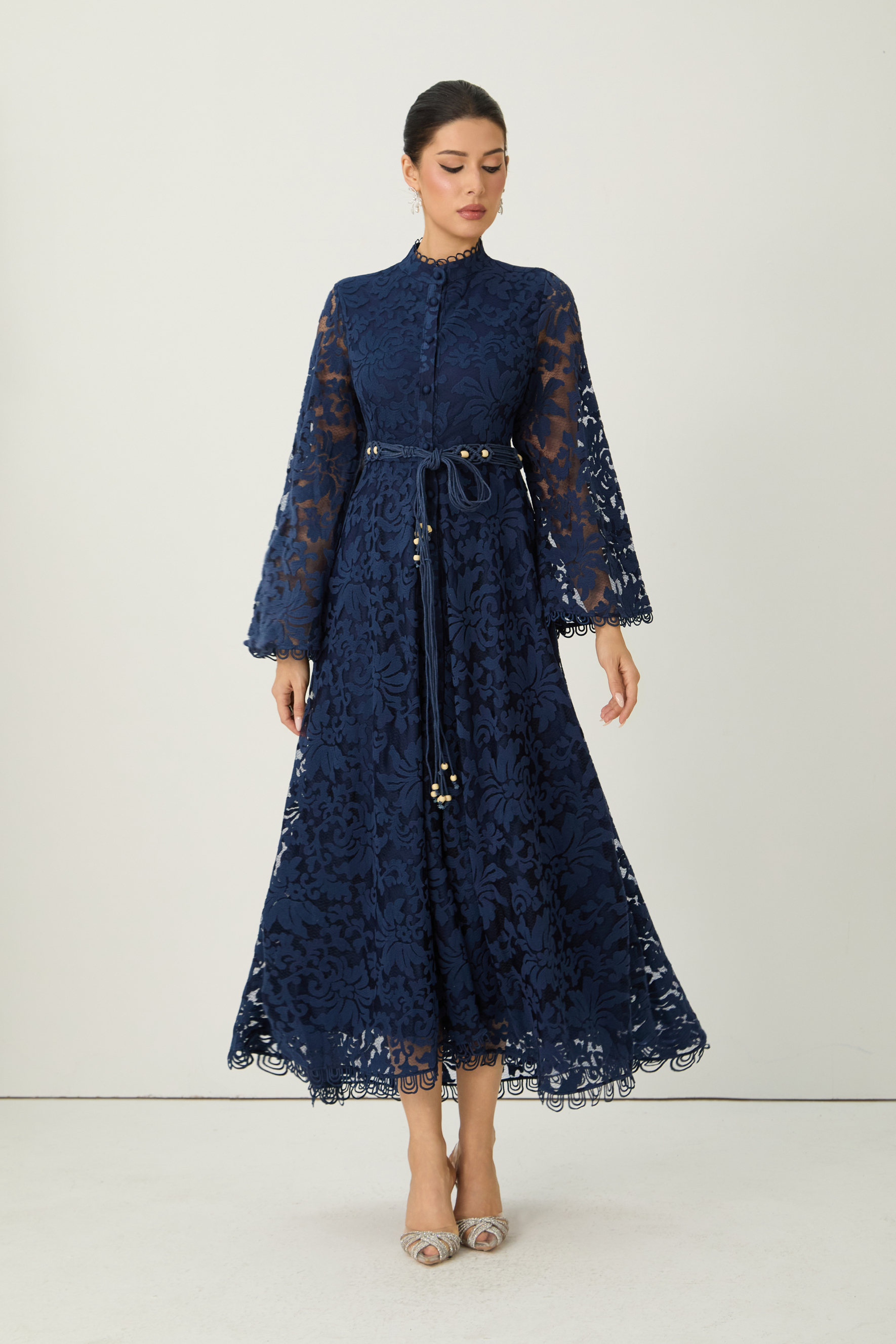 Ethereal Love Blue Sheer Floral Lace Maxi Dress