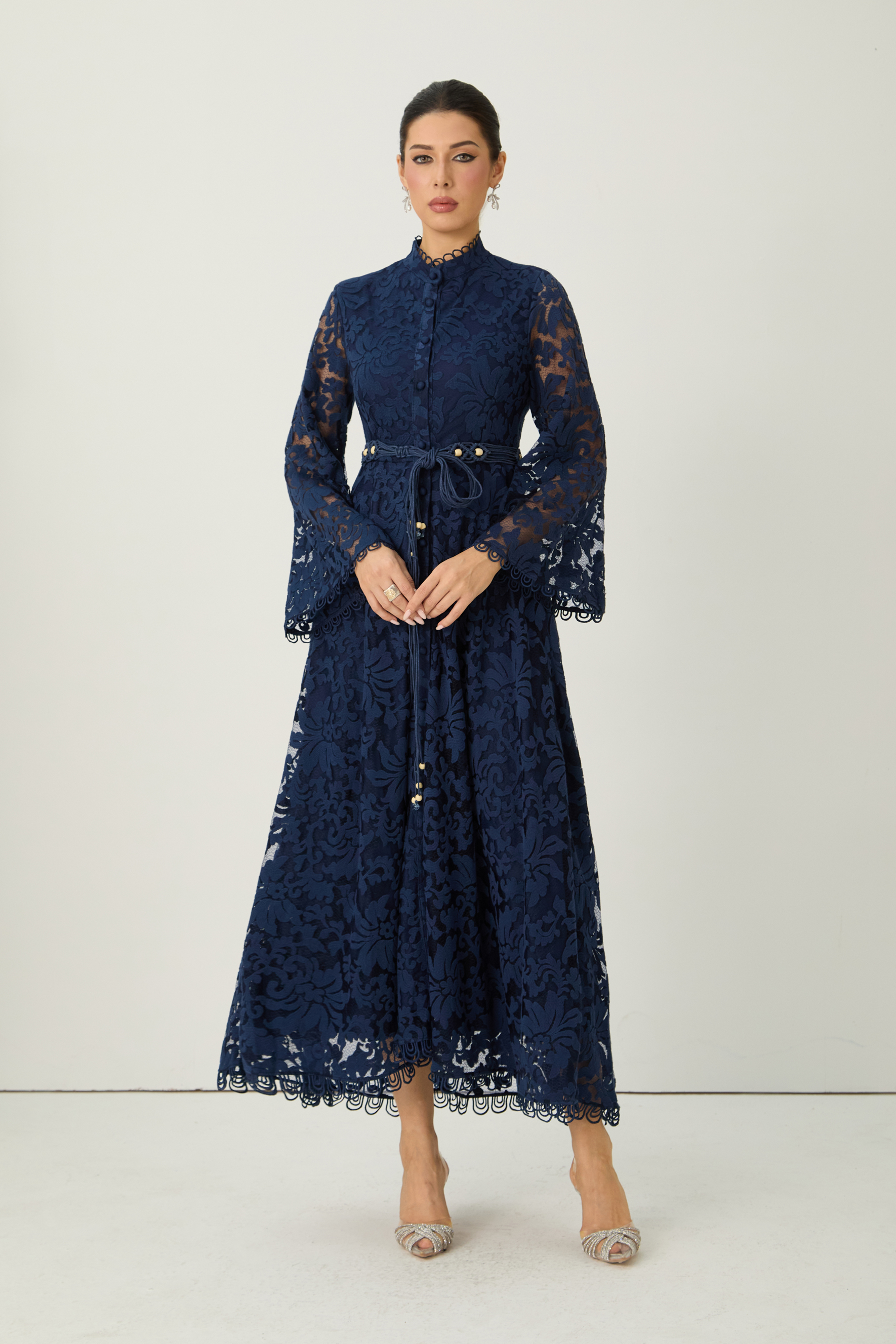 Ethereal Love Blue Sheer Floral Lace Maxi Dress