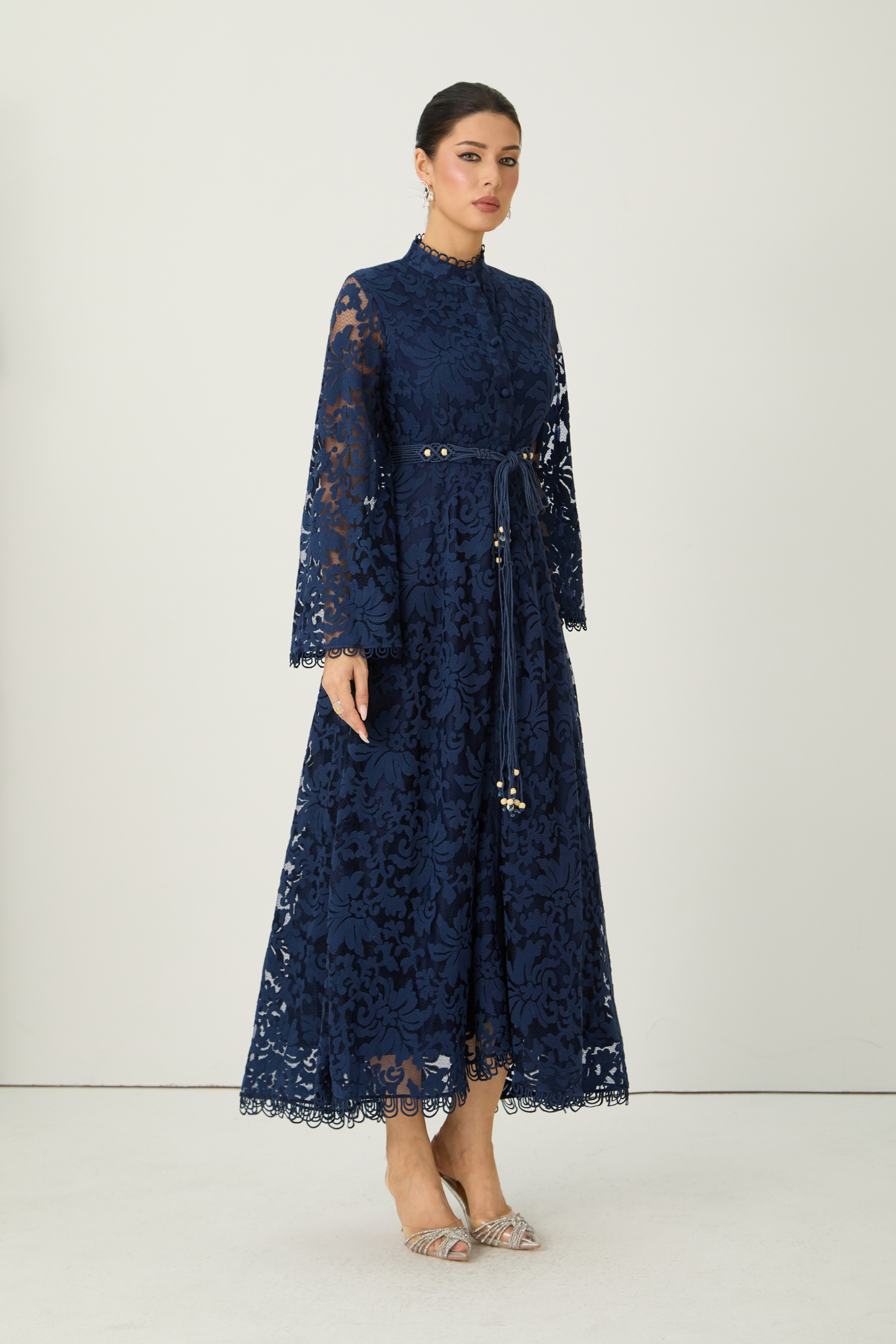 Ethereal Love Blue Sheer Floral Lace Maxi Dress