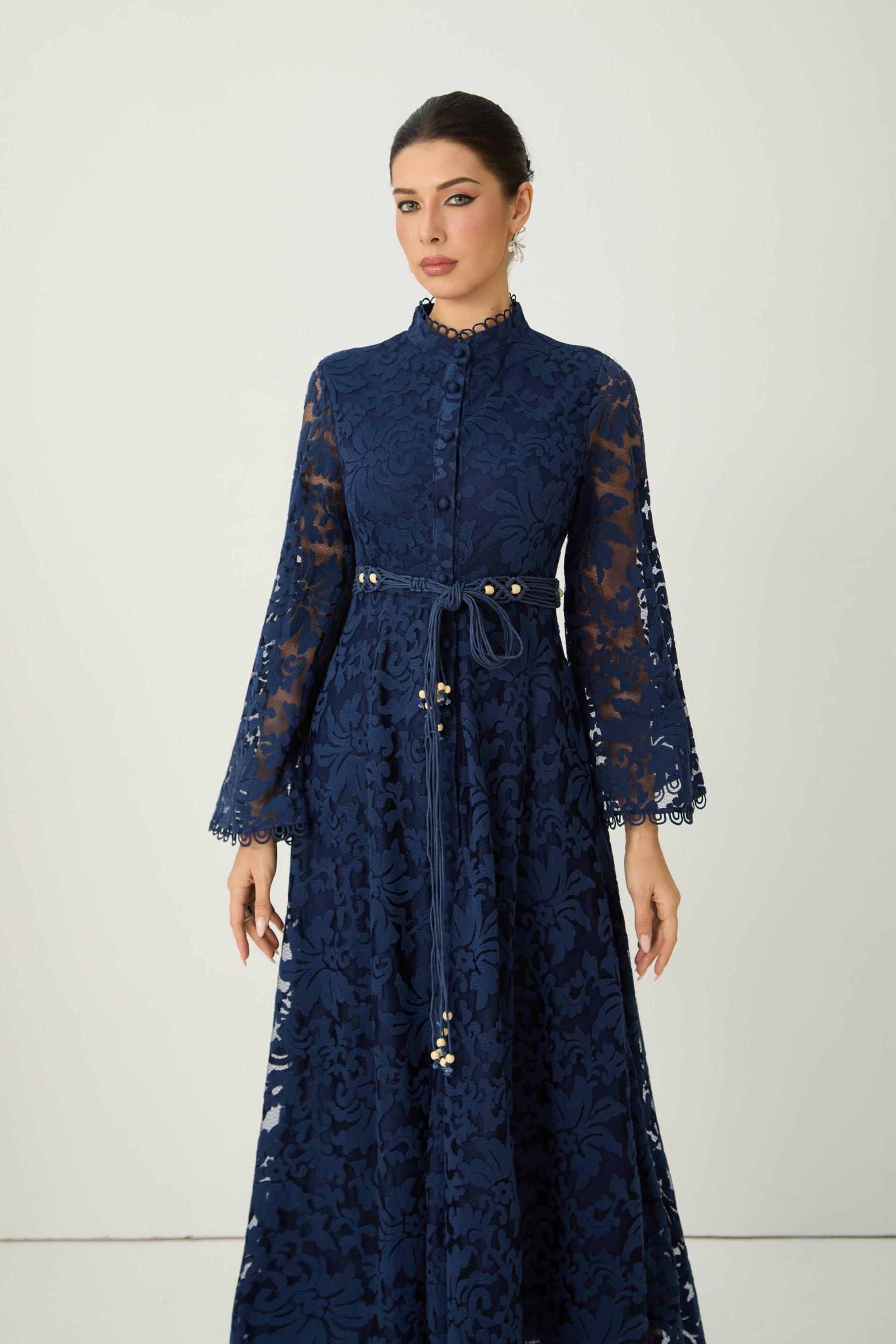 Ethereal Love Blue Sheer Floral Lace Maxi Dress