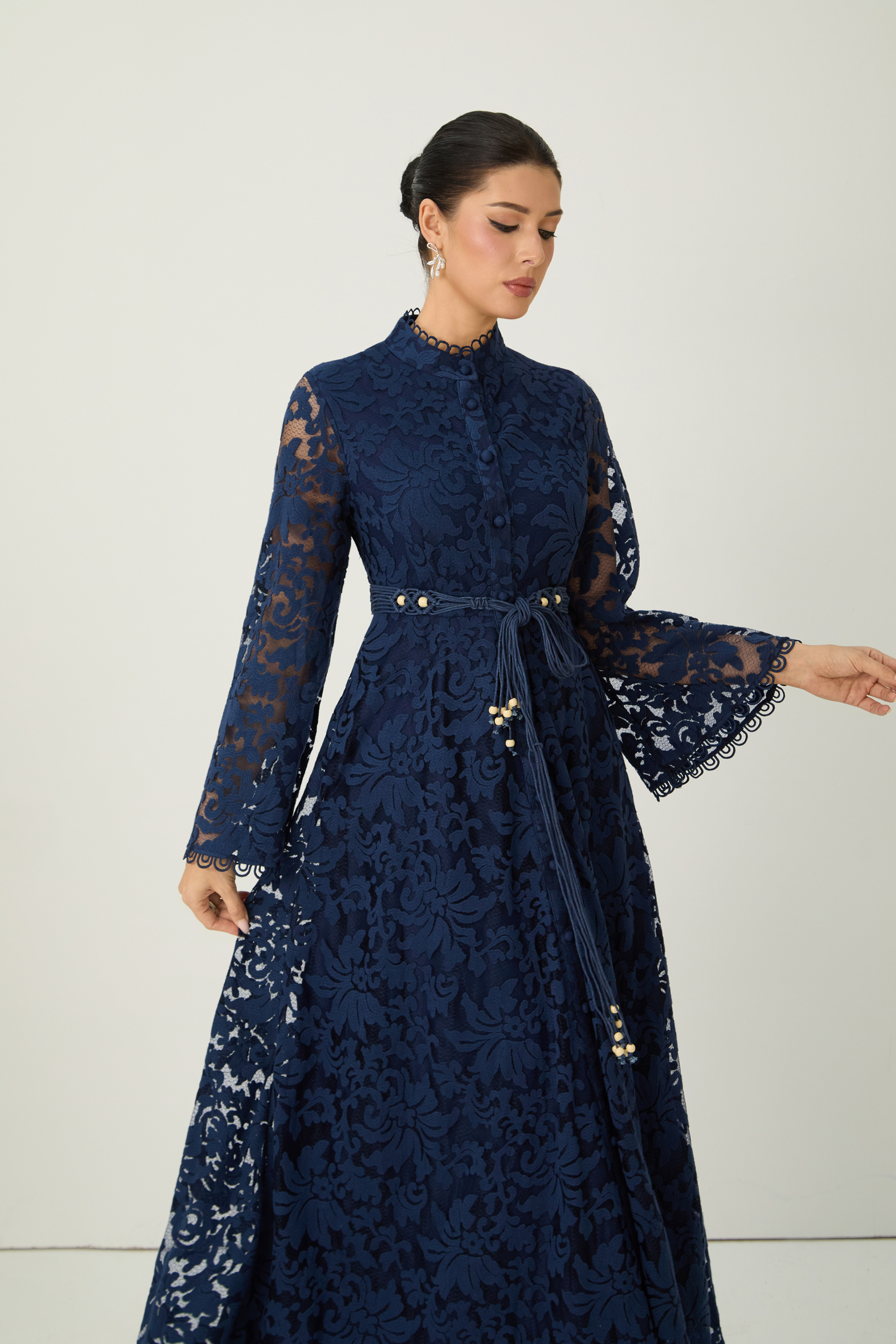 Ethereal Love Blue Sheer Floral Lace Maxi Dress