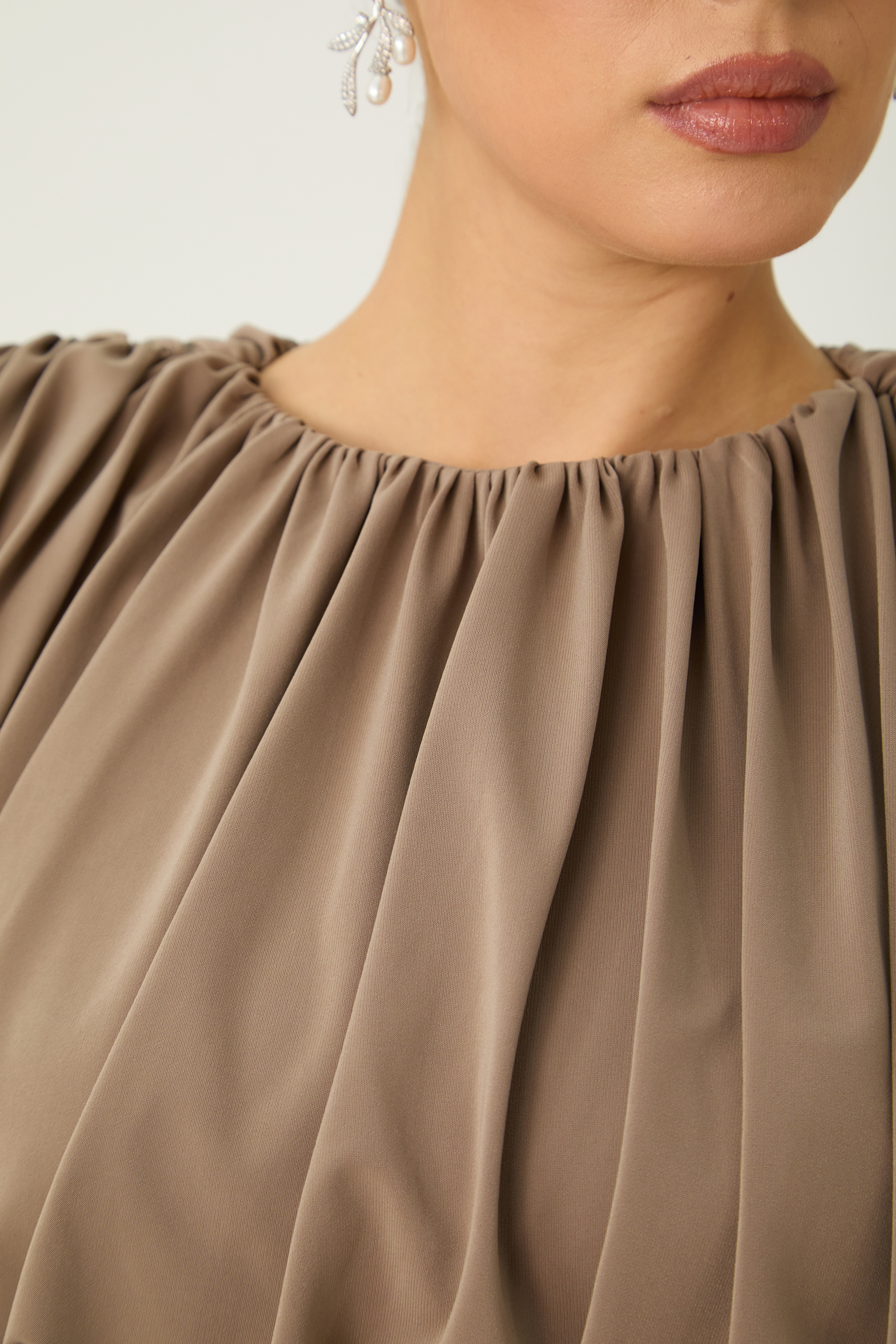 Nightlife Icon Brown Cropped Draped Top & Ruched Skirt Set