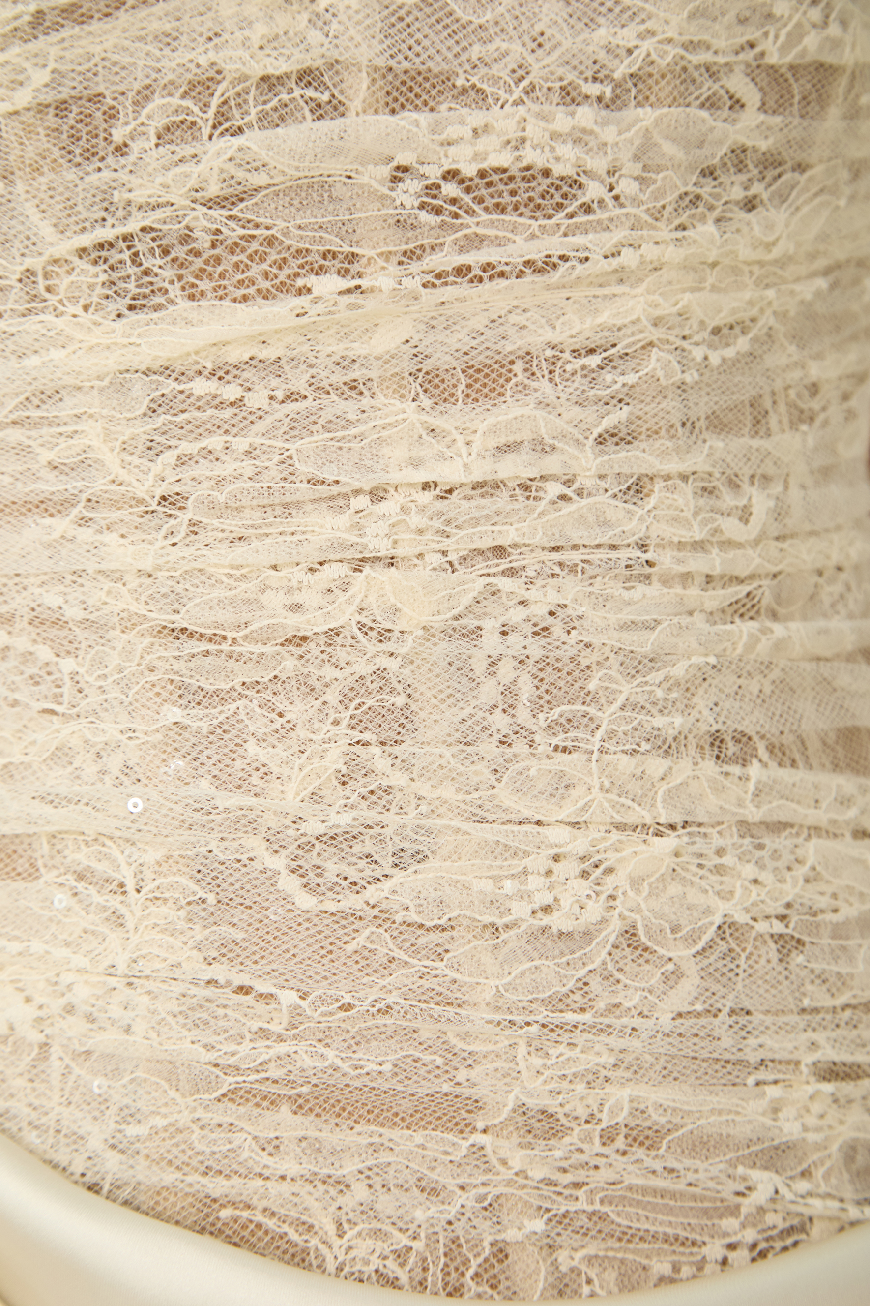 Love Potion Beige Strapless Lace Corset Maxi Dress