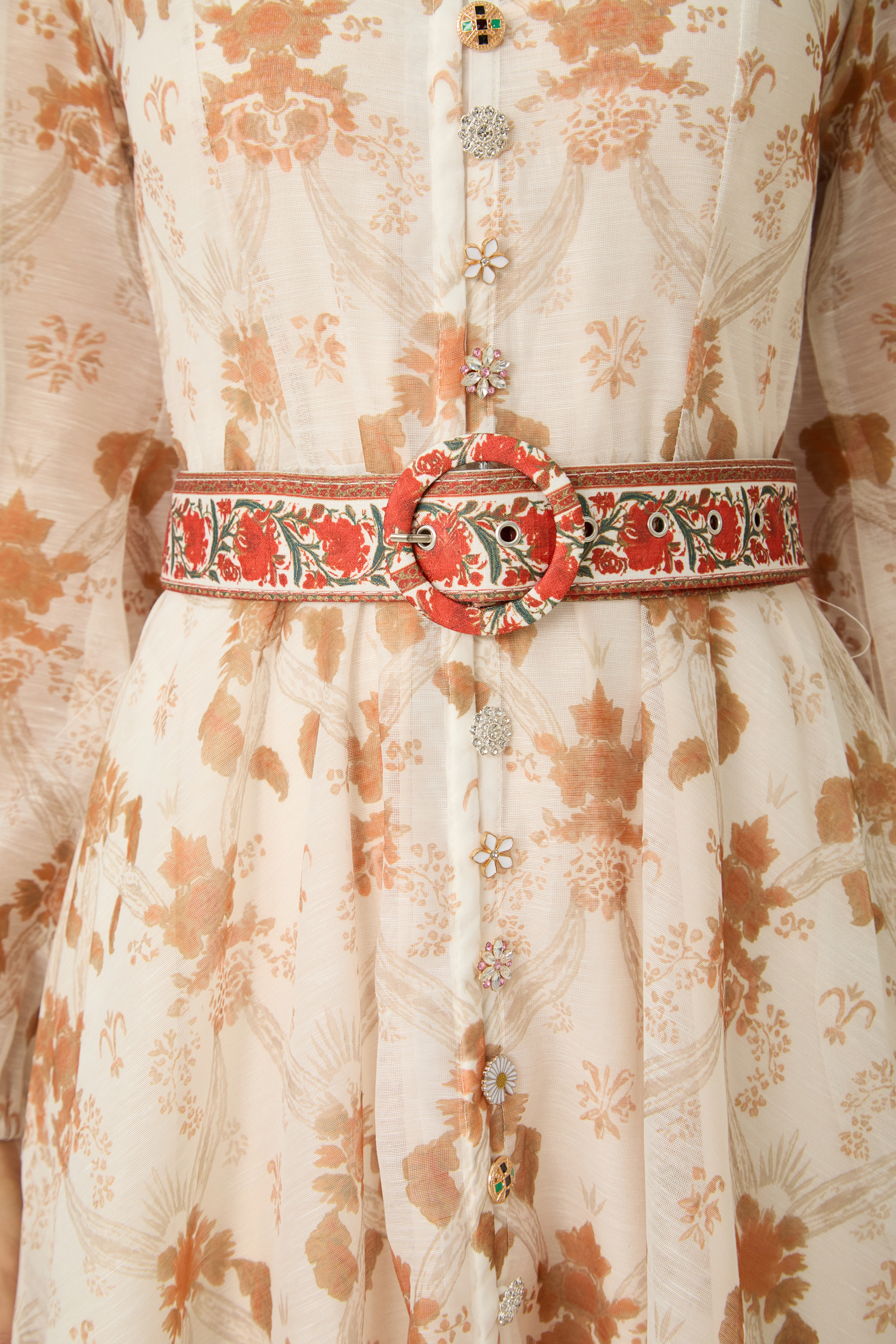 Glowing Presence Apricot Floral Print Mandarin Collar Maxi Dress