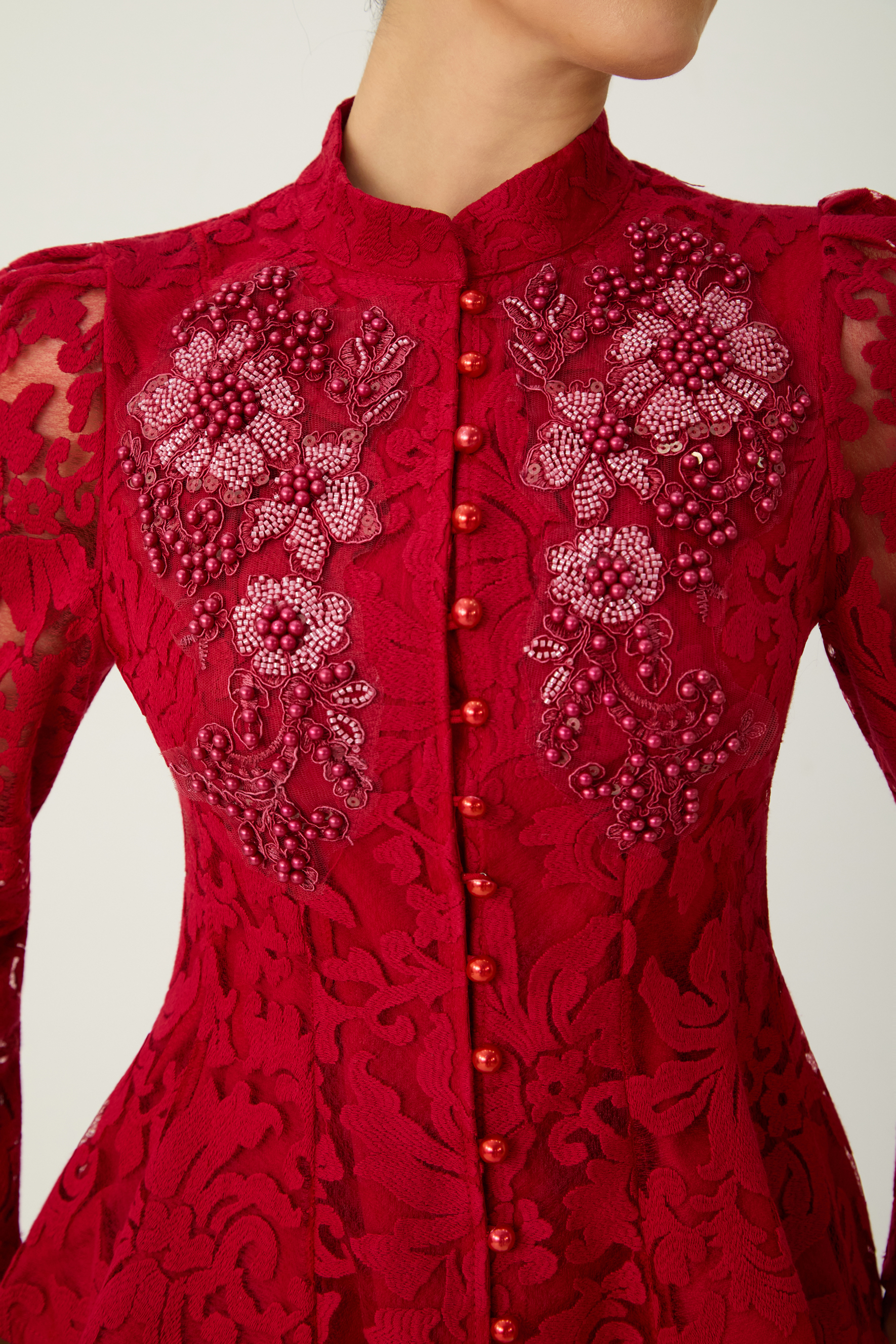 All This Allure Red Floral Embroidered Lace Top & Skirt Set