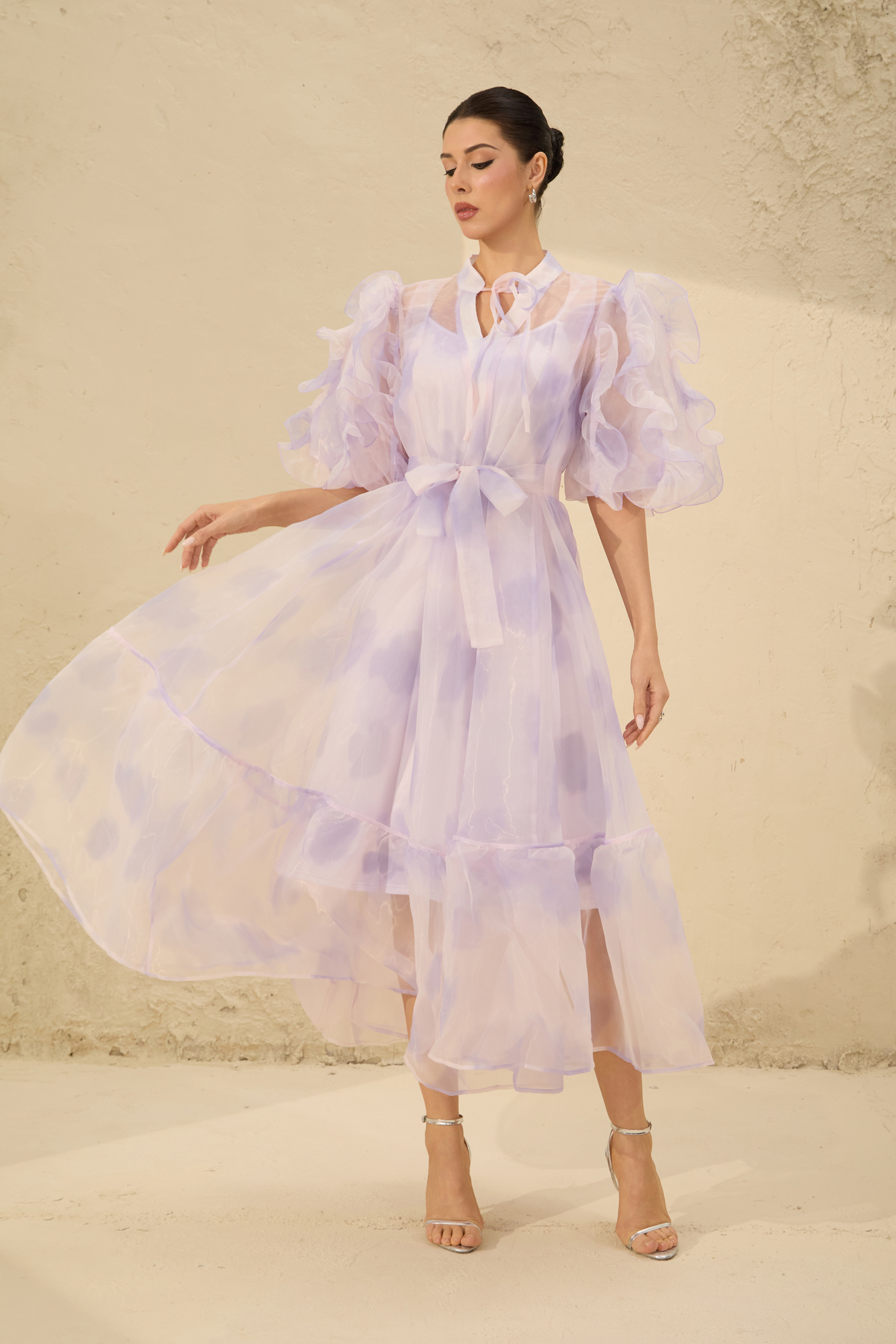 Dream Kiss Purple Puff Sleeve Ruffle Maxi Dress