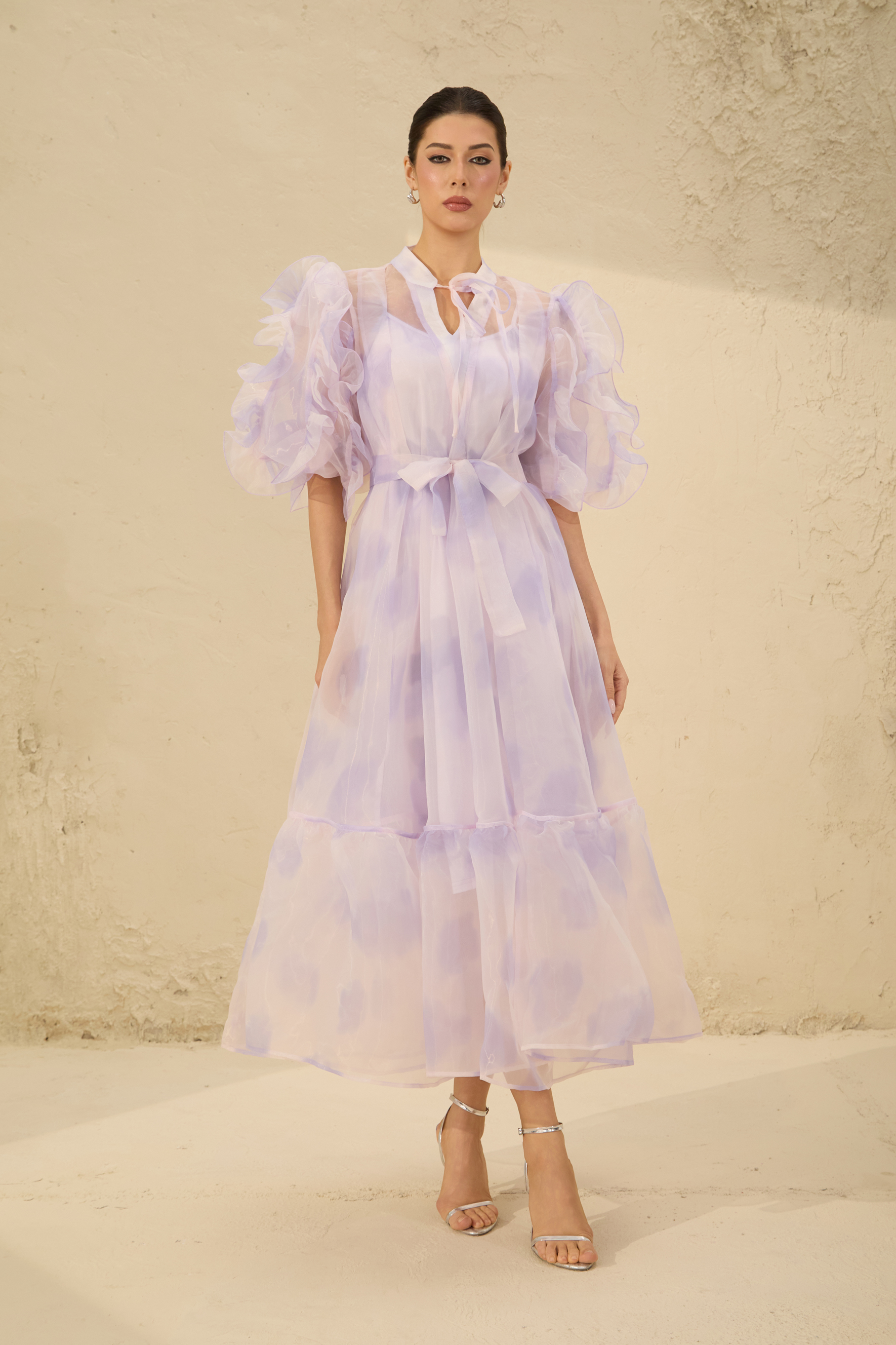 Dream Kiss Purple Puff Sleeve Ruffle Maxi Dress