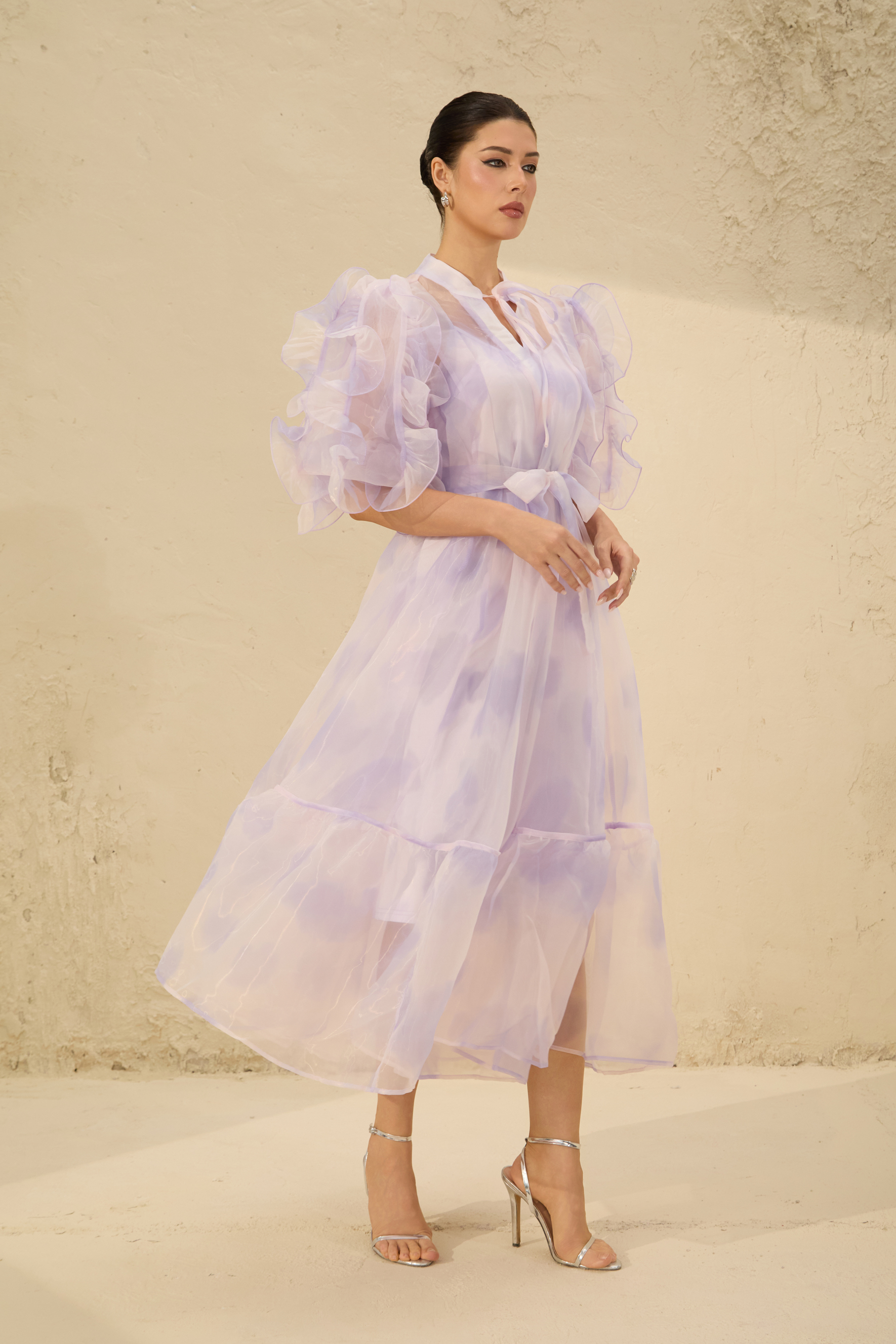 Dream Kiss Purple Puff Sleeve Ruffle Maxi Dress