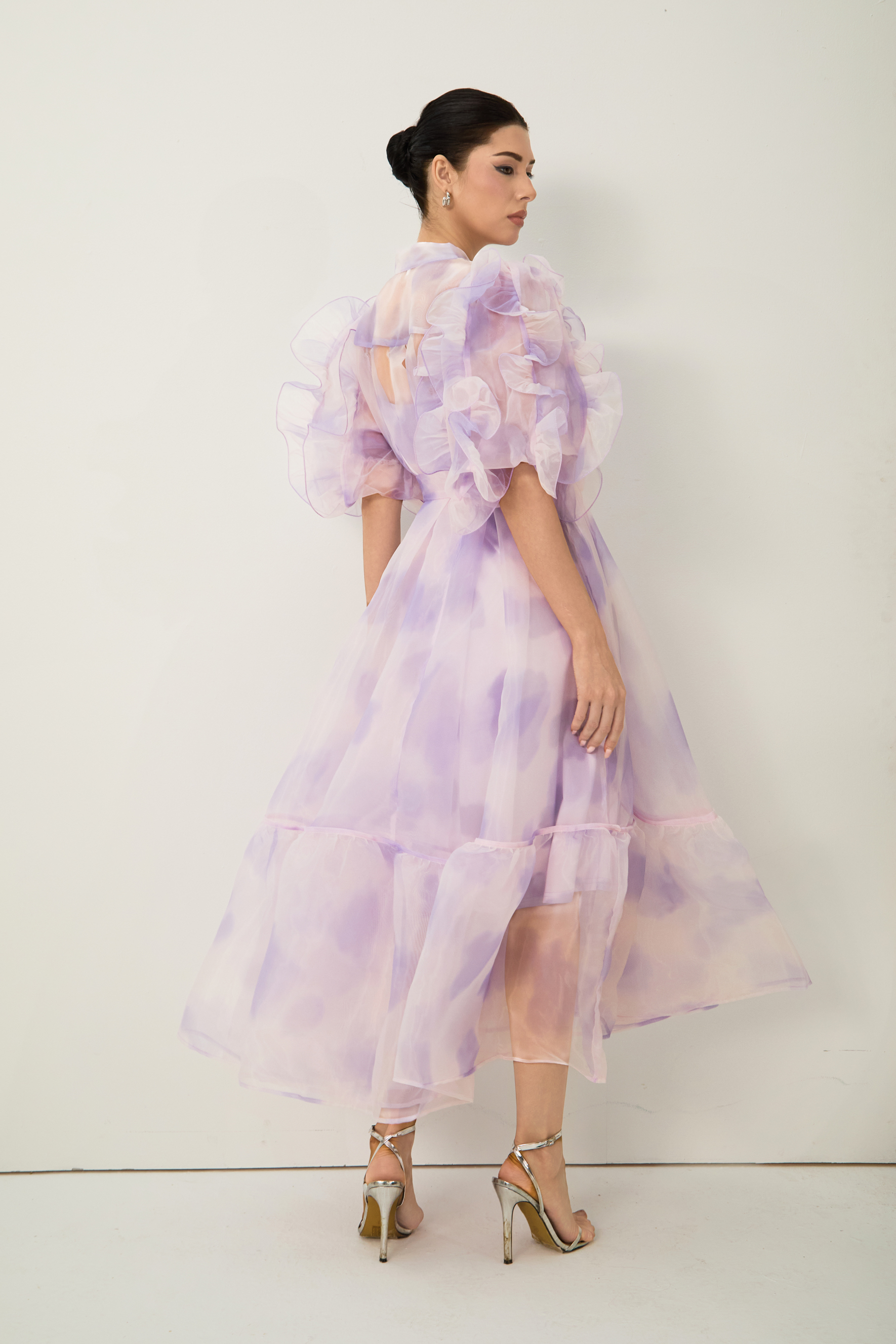 Dream Kiss Purple Puff Sleeve Ruffle Maxi Dress