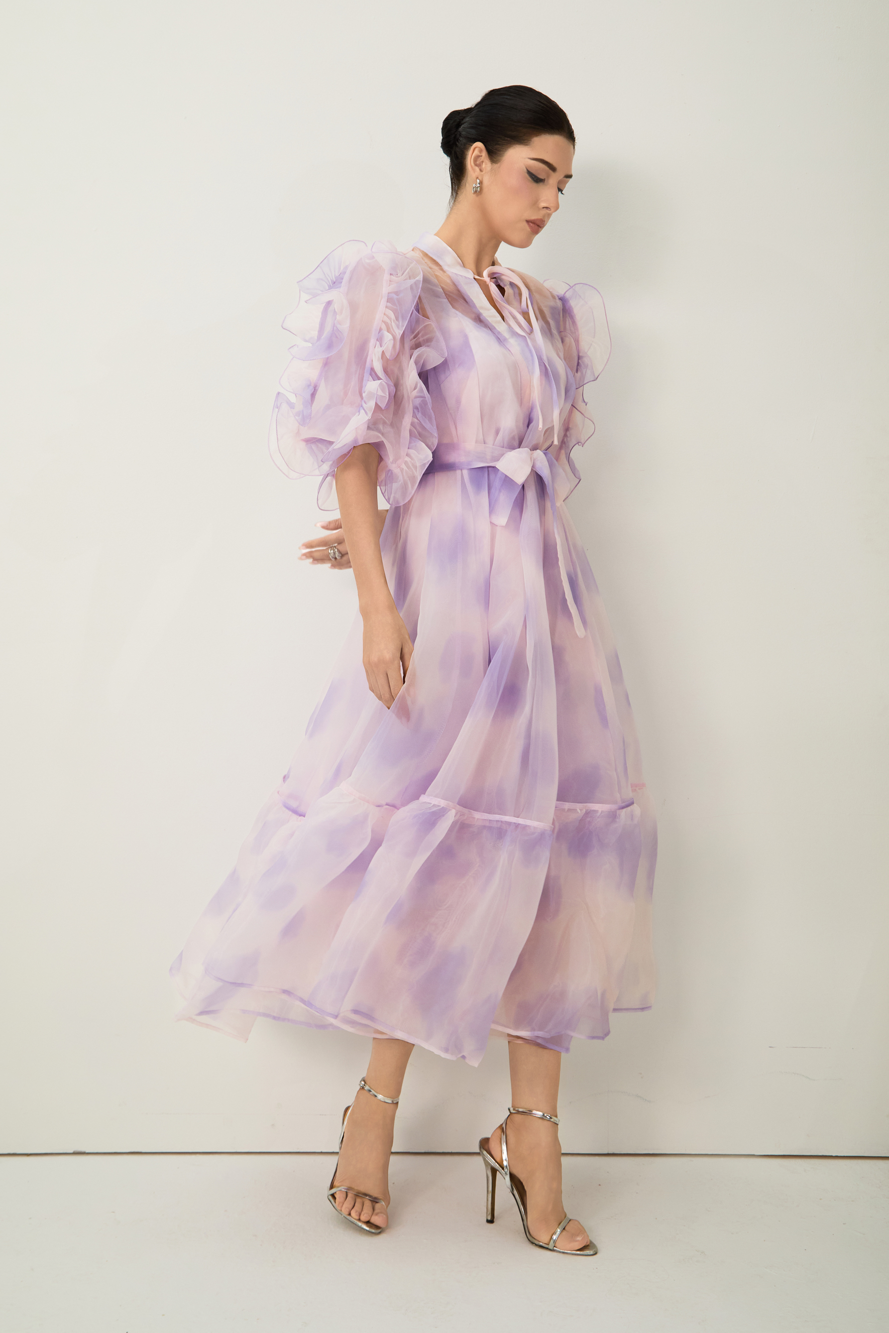 Dream Kiss Purple Puff Sleeve Ruffle Maxi Dress