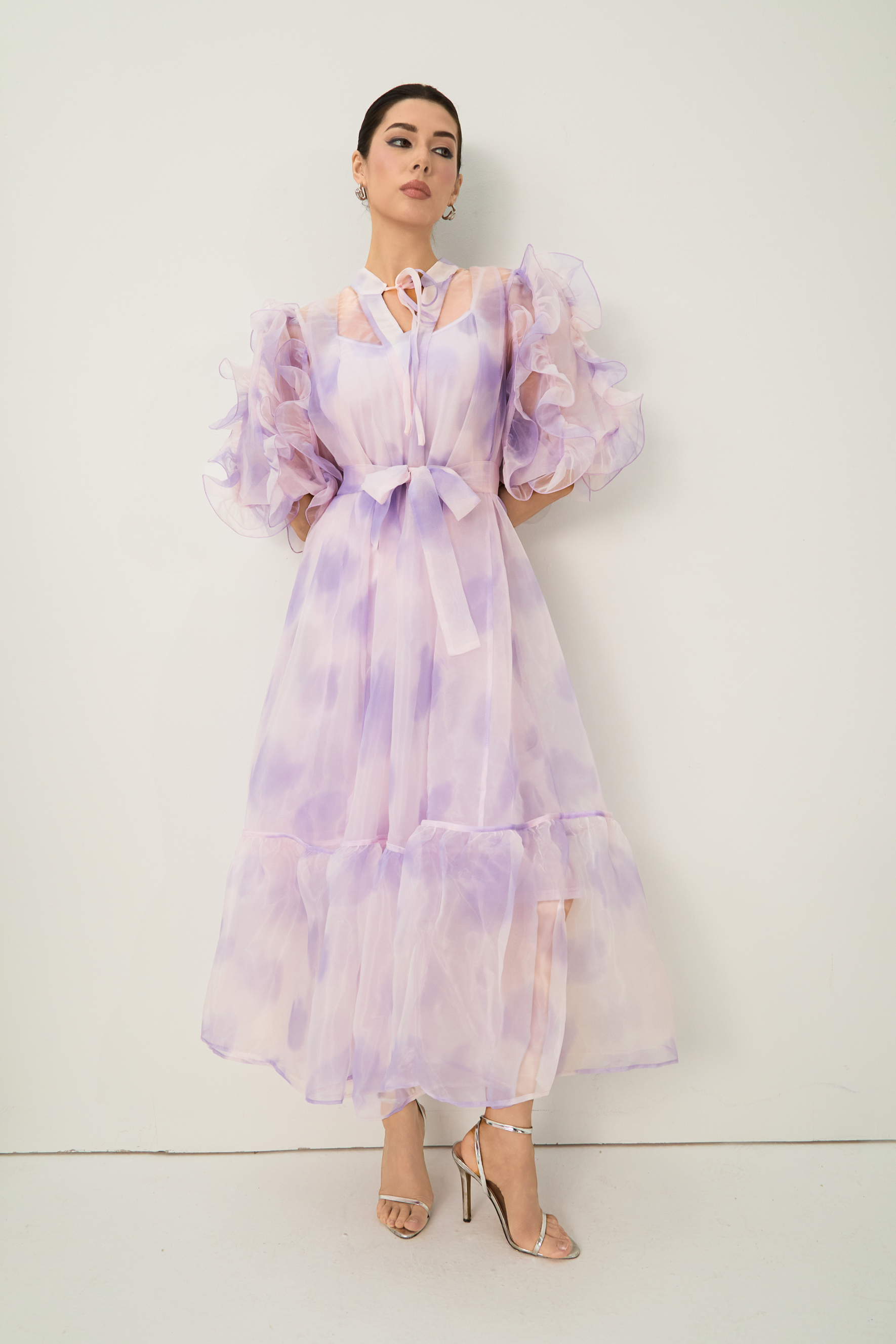 Dream Kiss Purple Puff Sleeve Ruffle Maxi Dress