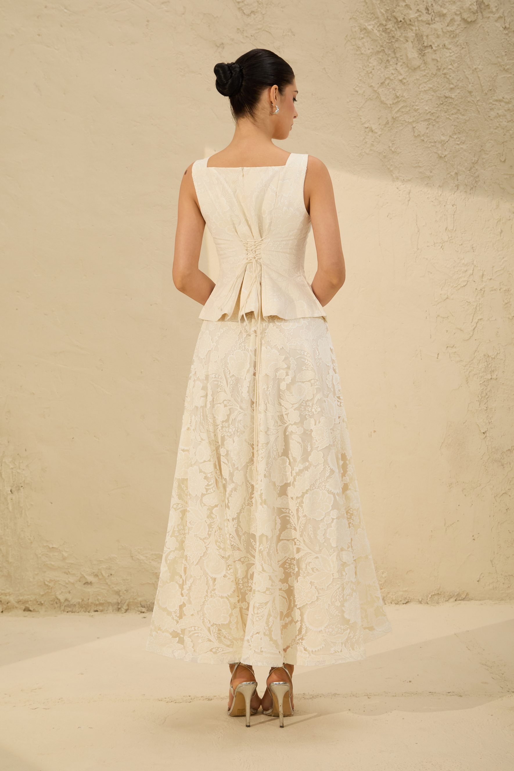 Blossoming with Charm Apricot Lace Embroidered Three Piece Set