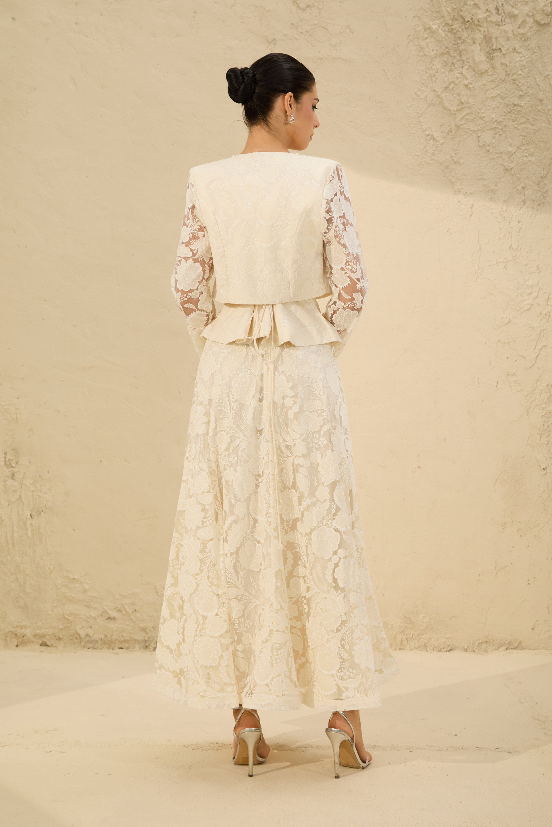 Blossoming with Charm Apricot Lace Embroidered Three Piece Set