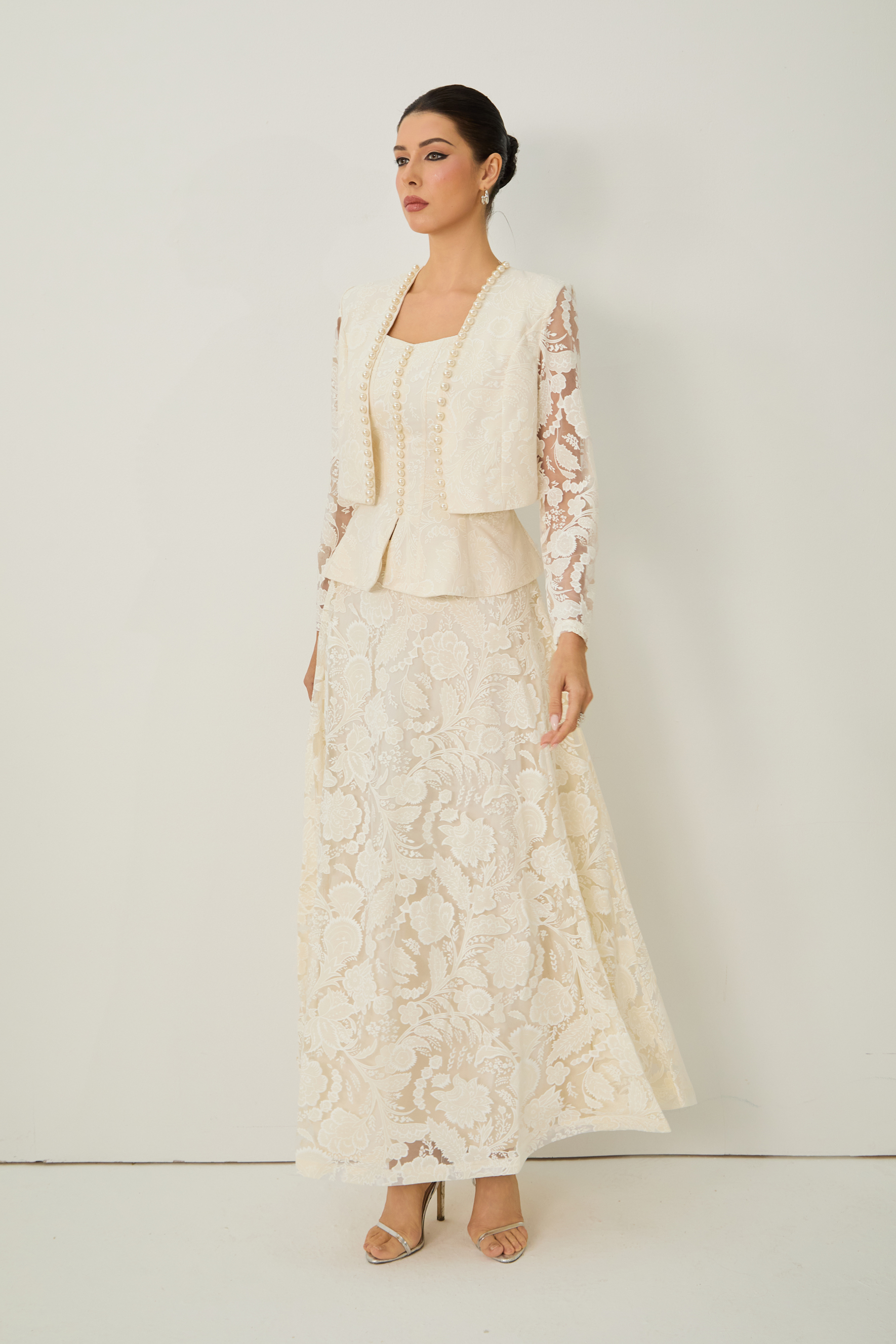 Blossoming with Charm Apricot Lace Embroidered Three Piece Set