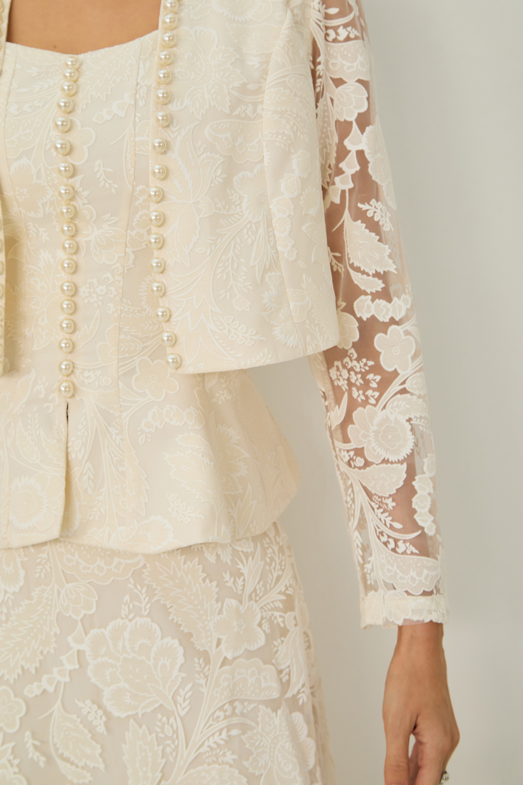 Blossoming with Charm Apricot Lace Embroidered Three Piece Set