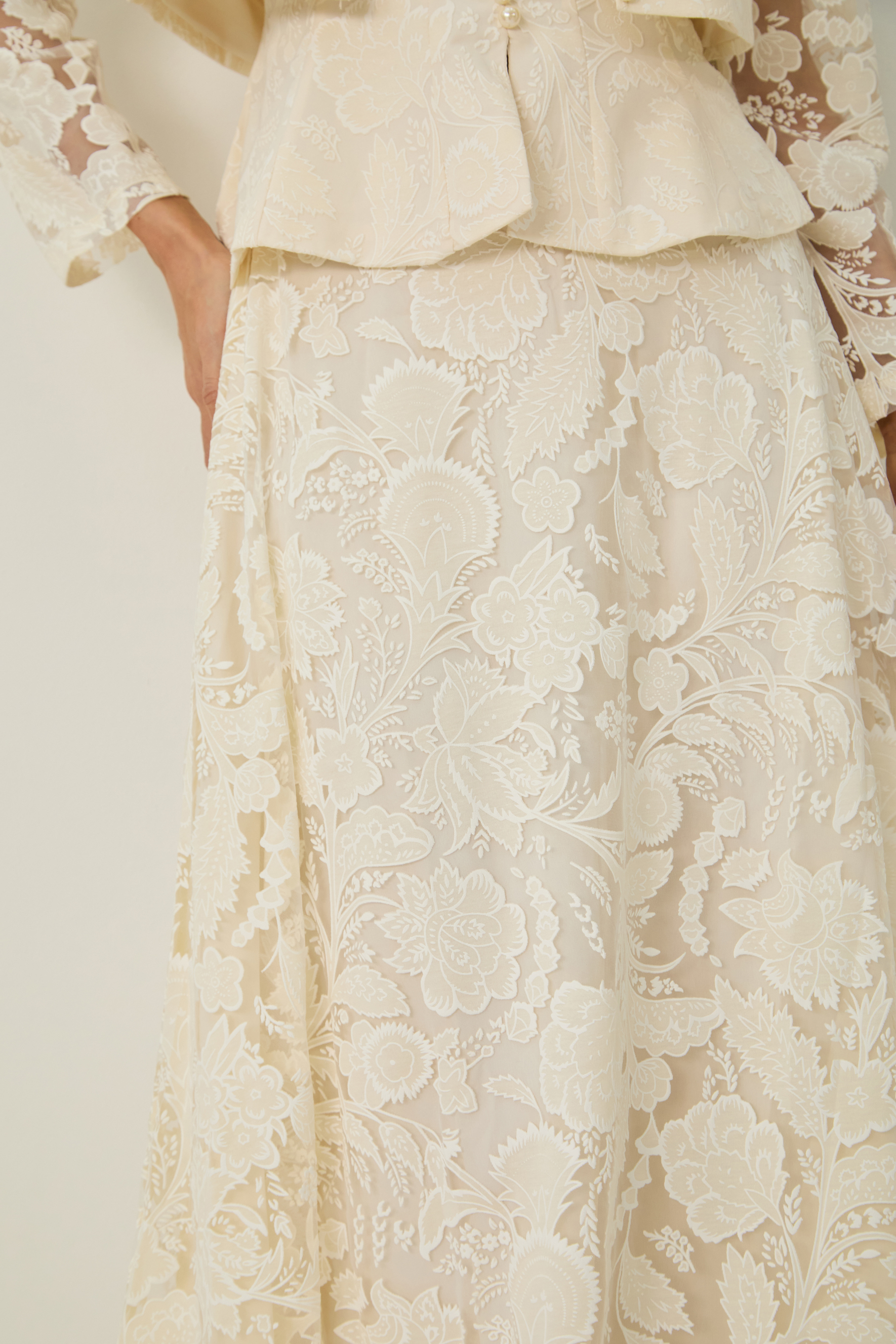 Blossoming with Charm Apricot Lace Embroidered Three Piece Set